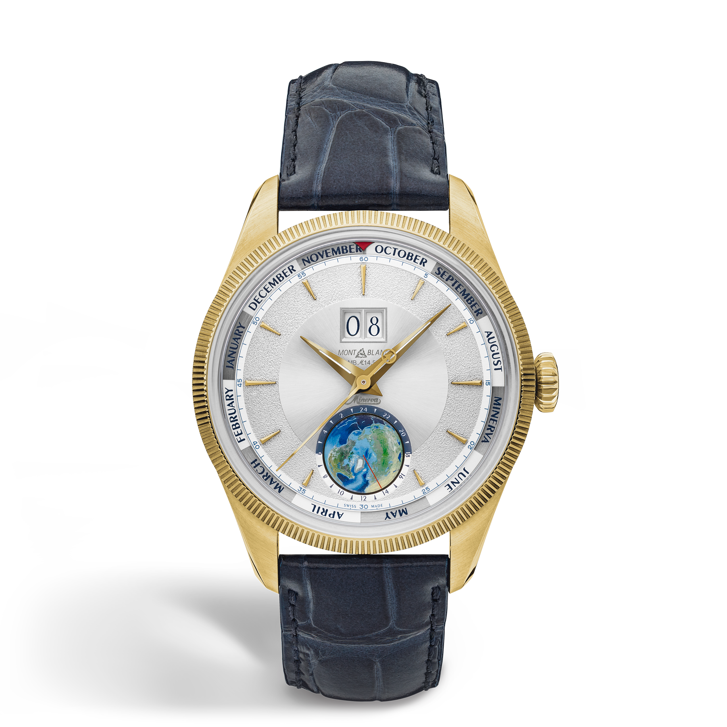  Montblanc - Montblanc 1858 Annual Calendar Geosphere Edición Limitada - 30 Piezas - Color Oro Lima / Azul - Mb134027 - Reloj 