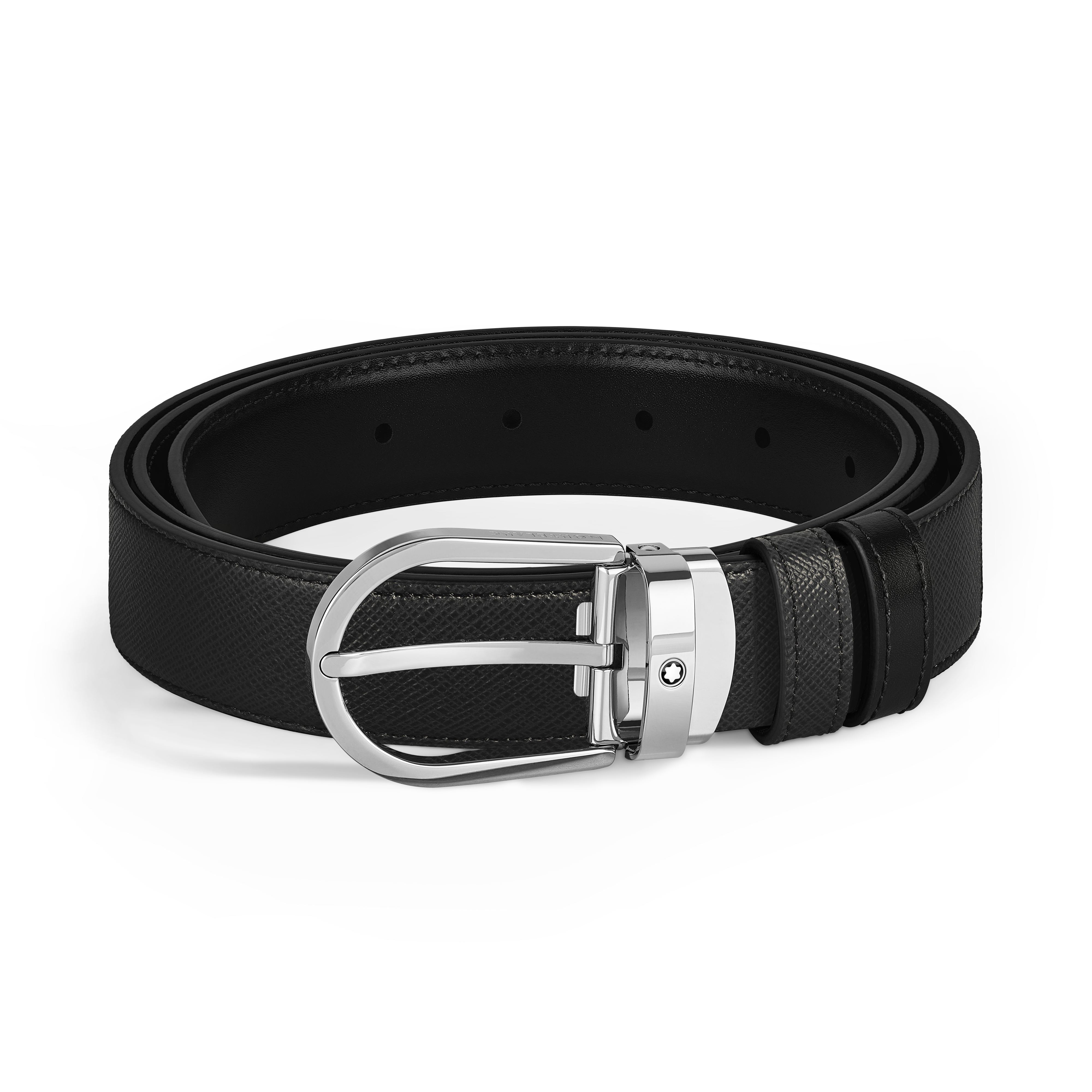 Montblanc - Horseshoe 30 Mm Reversible Belt In Sartorial Leather - Mb198410 - Belts Men's Black