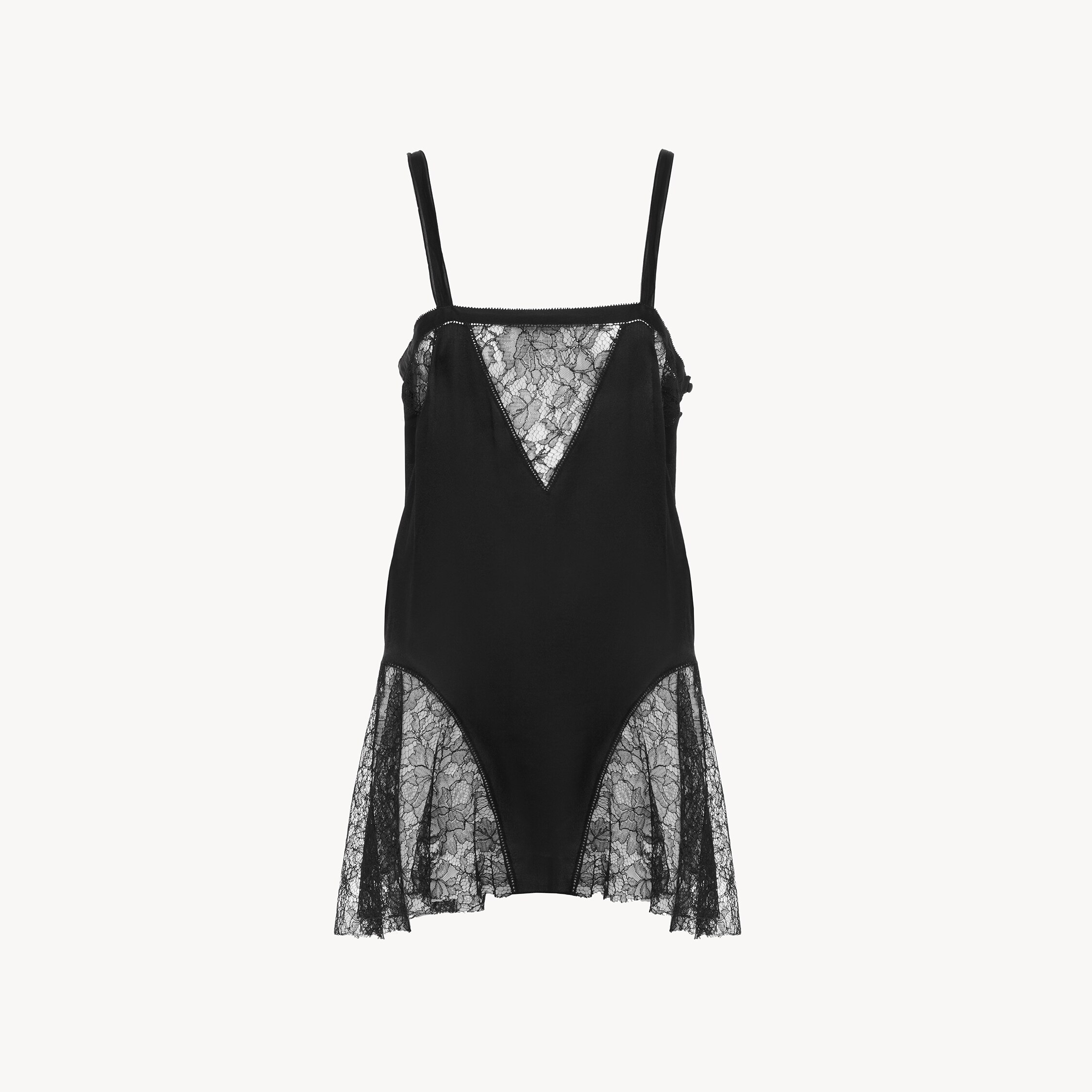 Chloé Sleeveless Mini Dress In Silk Charmeuse & Lace In Black