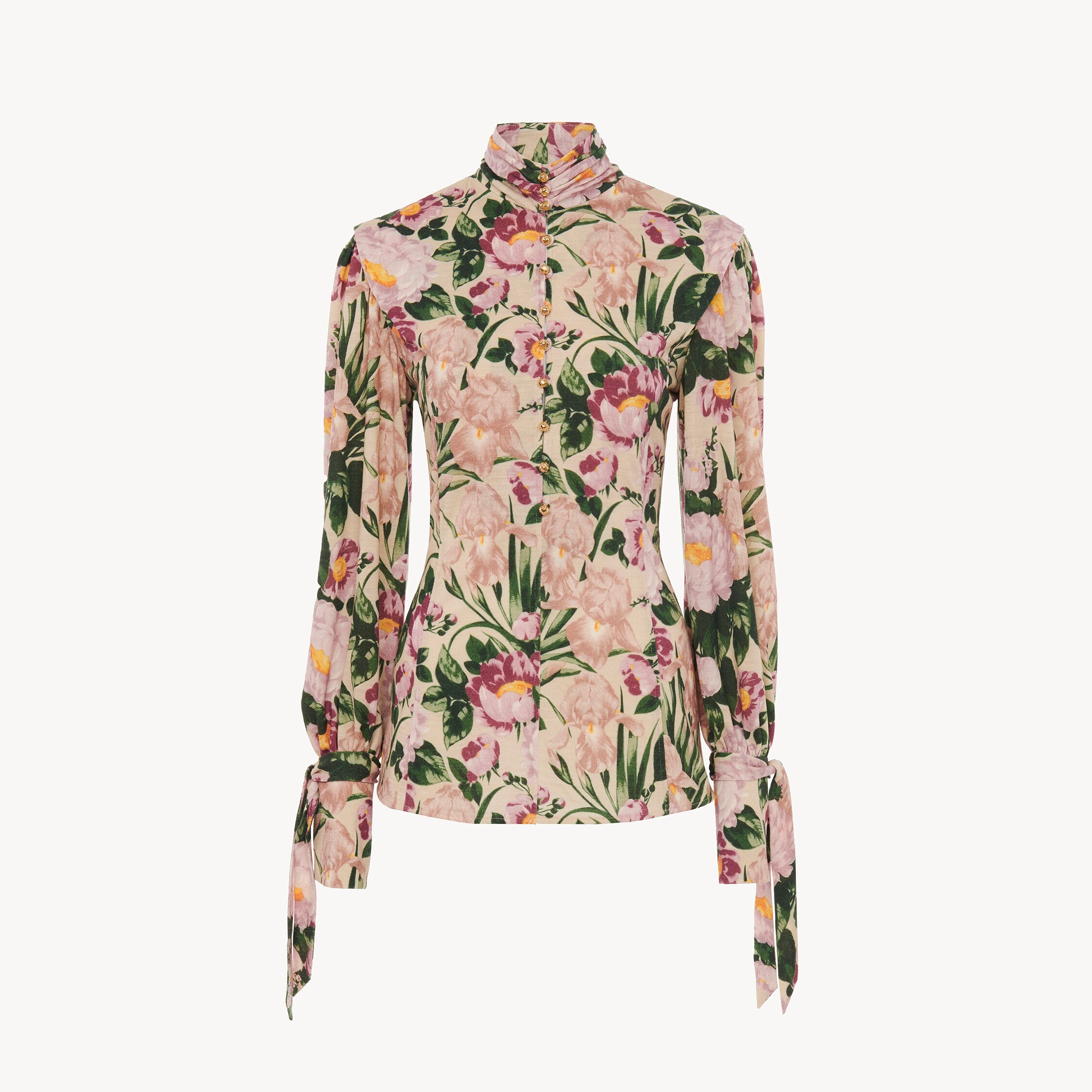 Chloé Turtleneck Jersey Wool Sweater With Floral Print In Pink