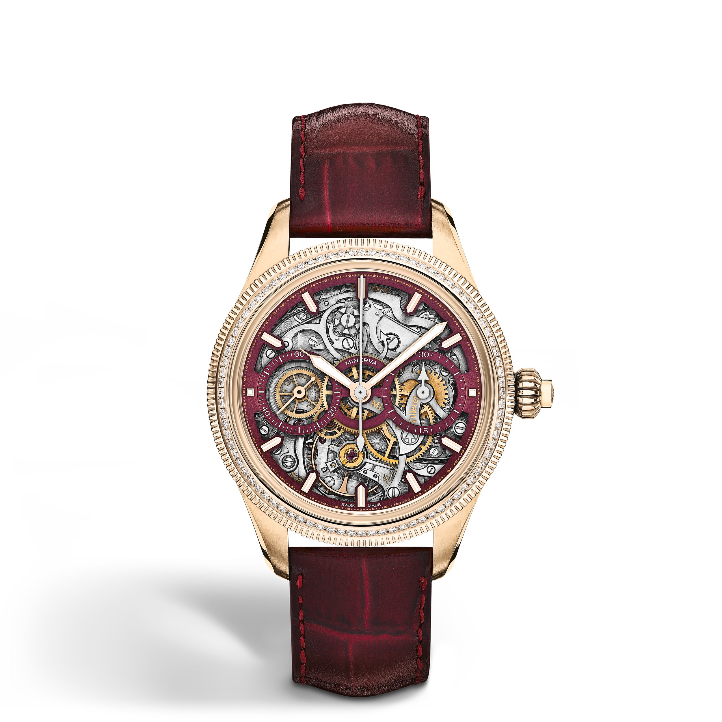 Montblanc - Minerva The Unveiled Secret Limited Edition - 18 Pieces - Rose Gold - Mb136384 - Watch   Wine Color