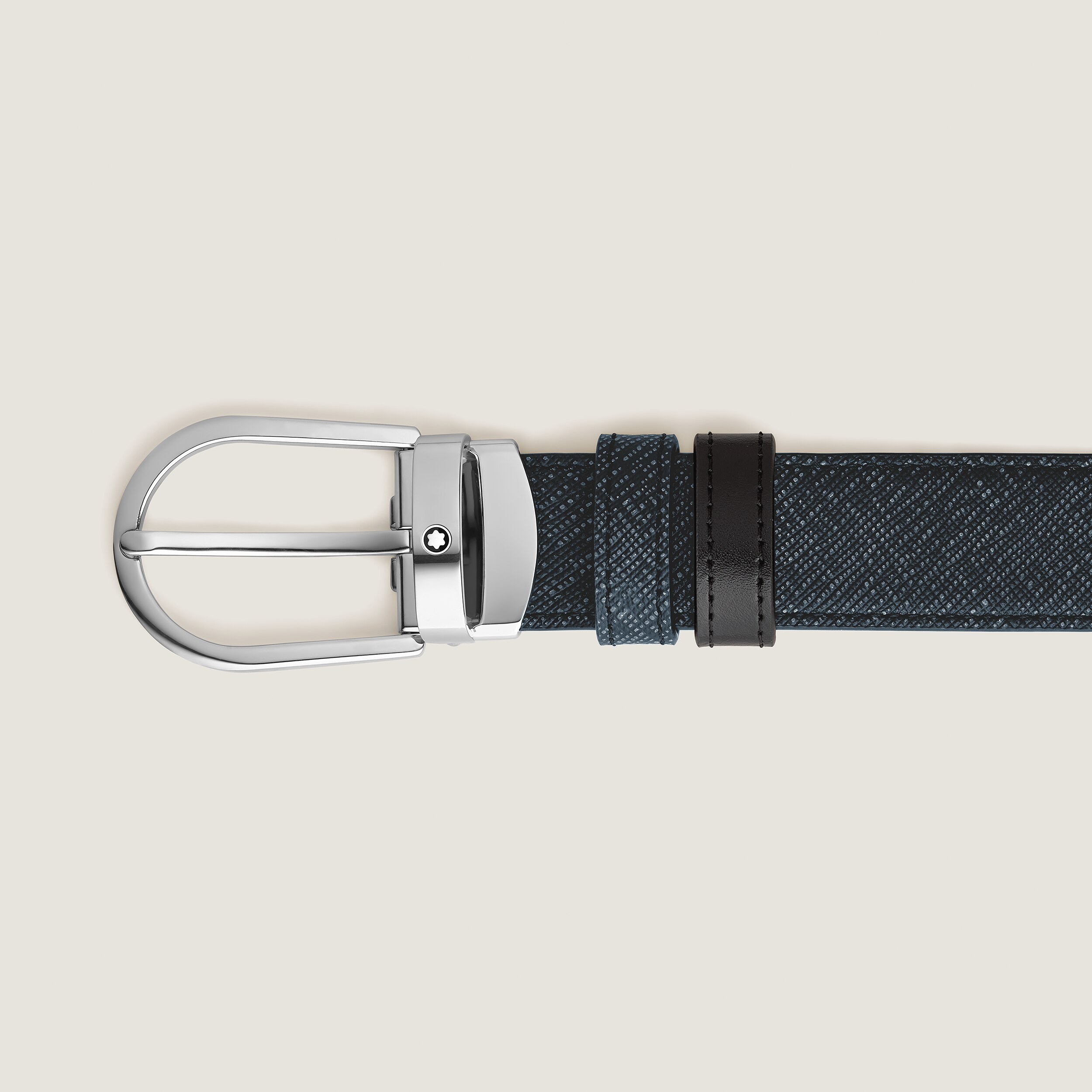  Montblanc - Wendbarer Gürtel Mit Hufeisenförmiger Schließe 30 Mm Aus Sartorial Leder - Tweed-blau - Leder - Mb222391 - Gürtel 