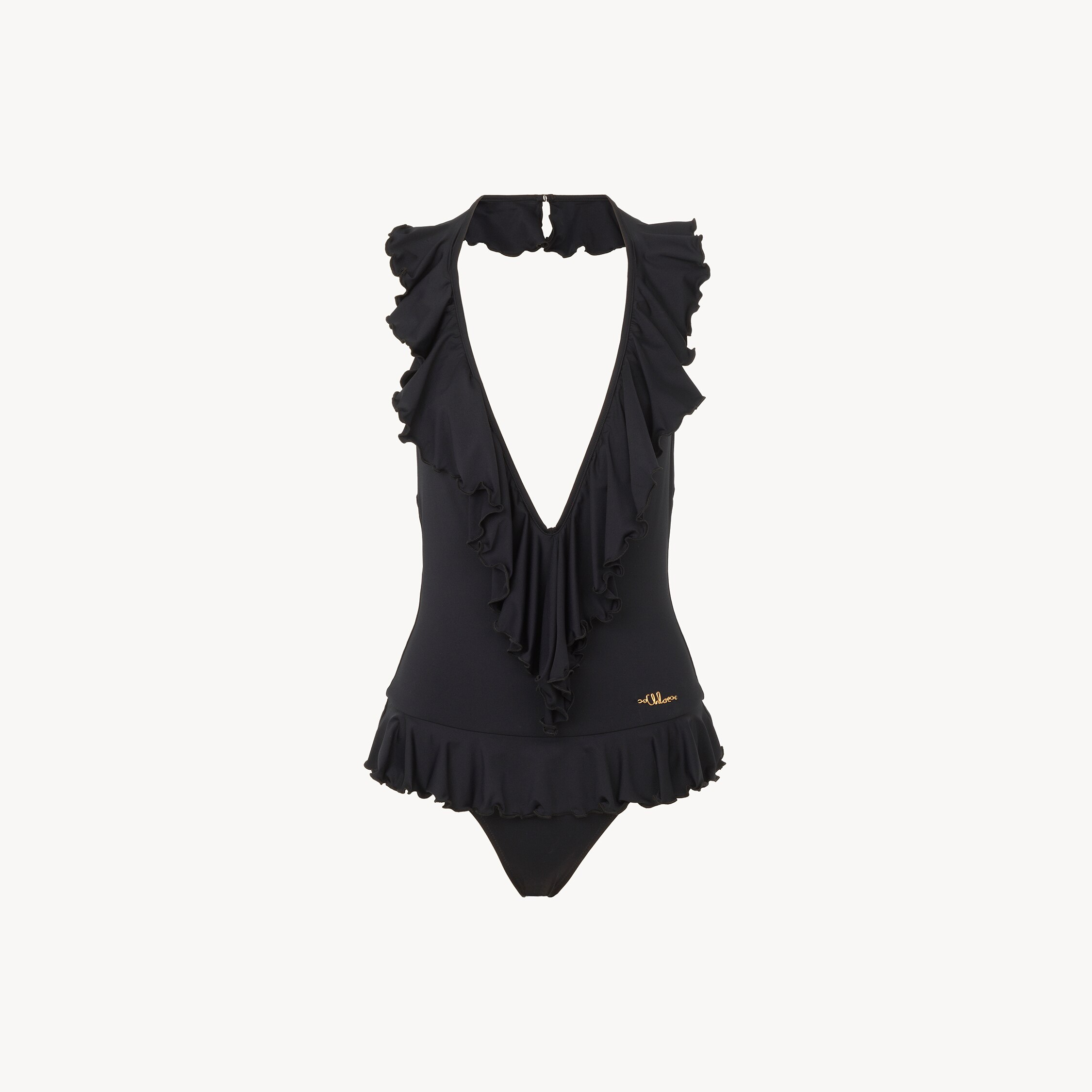Chloé Ruffled V-neck One-piece Swimsuit In Black