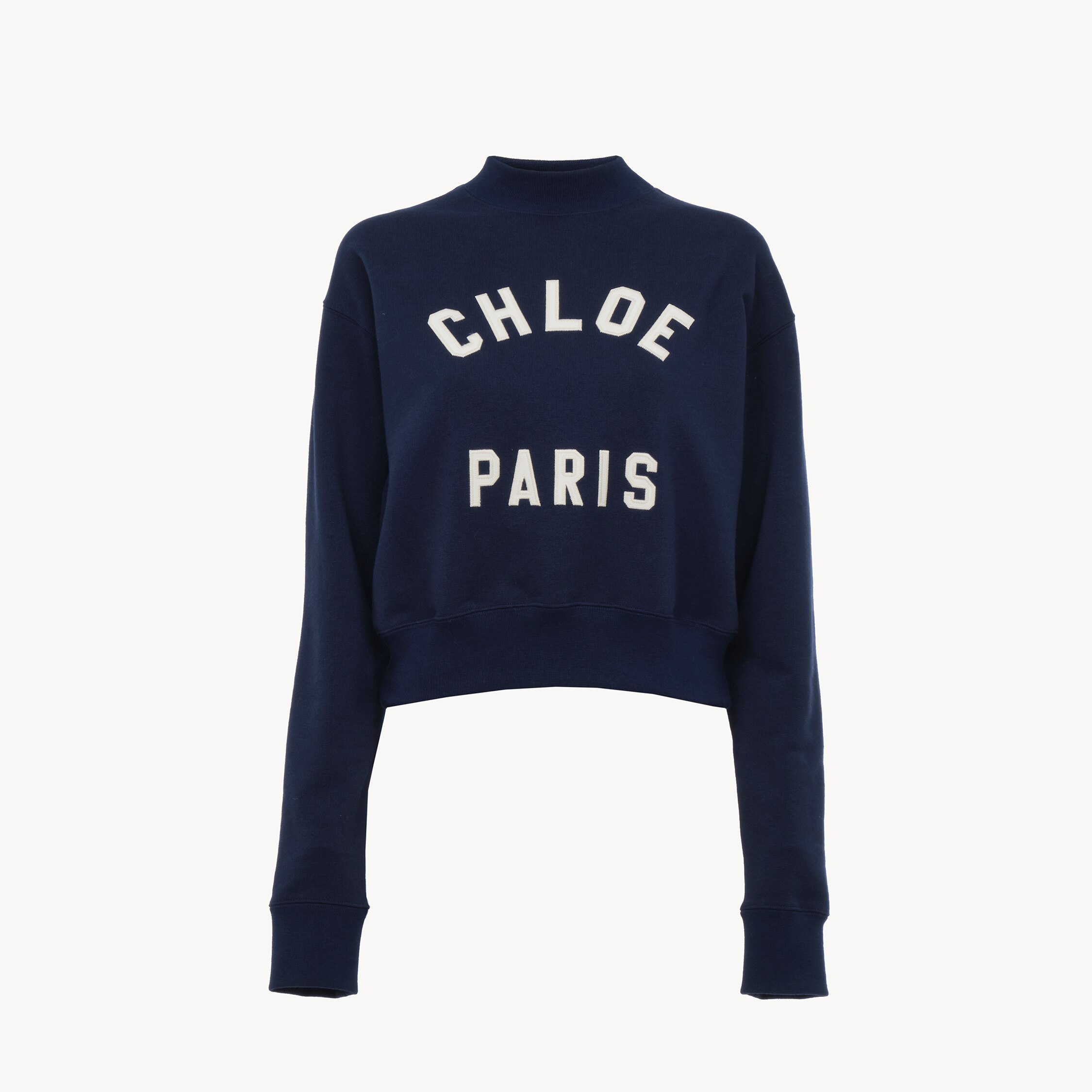 Chloé Mock-neck Logo Jumper In Cotton Fleece In Blue