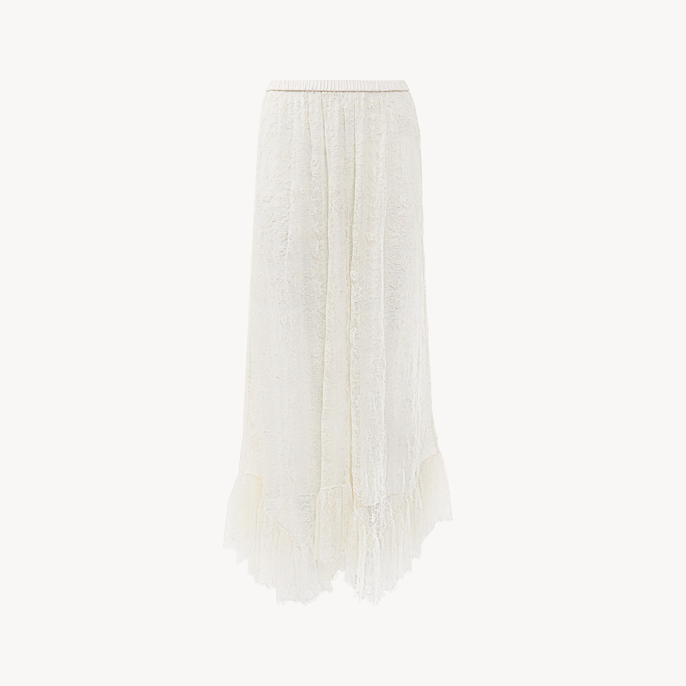 Chloé Ruffled Midi Skirt In Floral Lace Jacquard In Multi