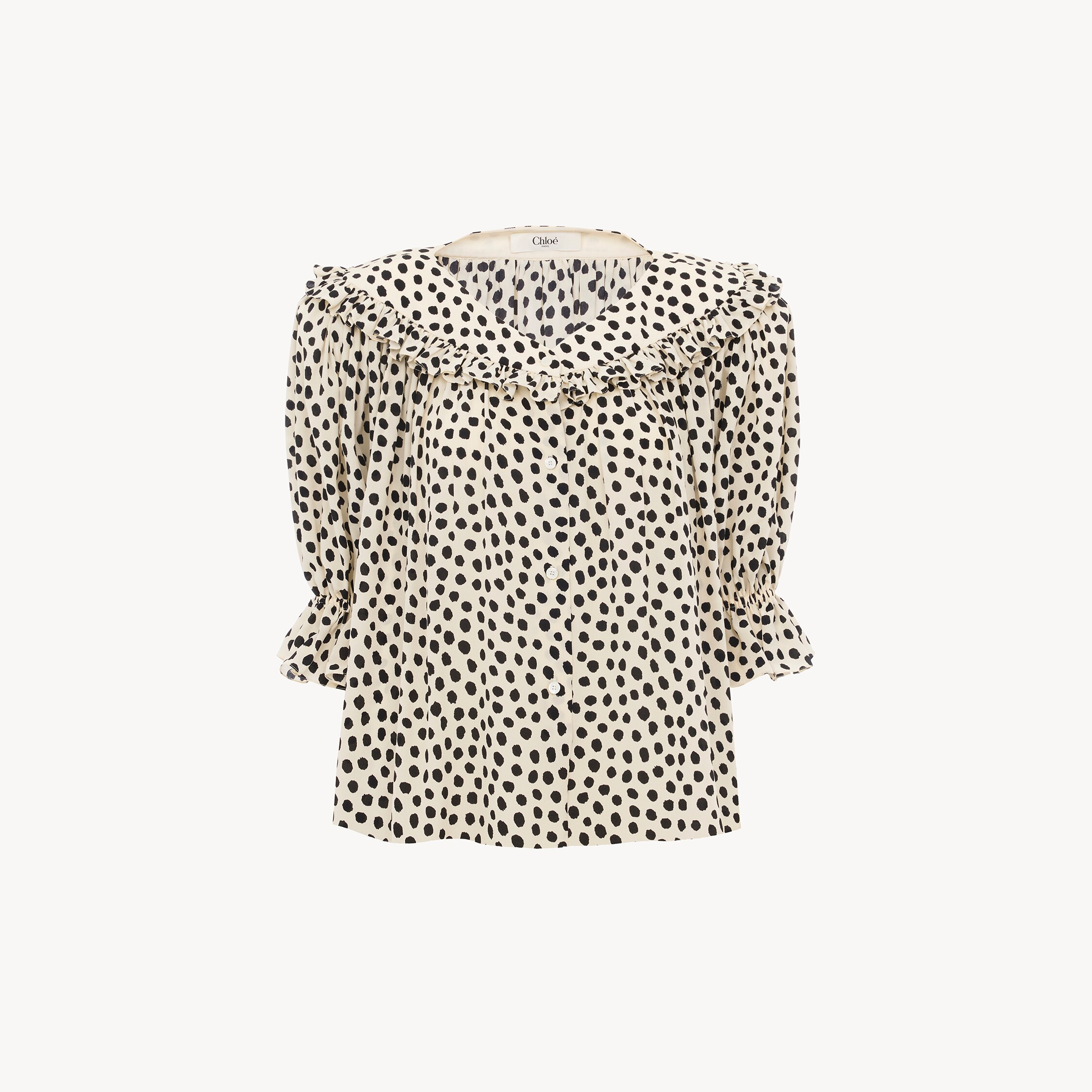 Chloé Puff-sleeve Ruffle Top In Crêpe De Chine In Multi