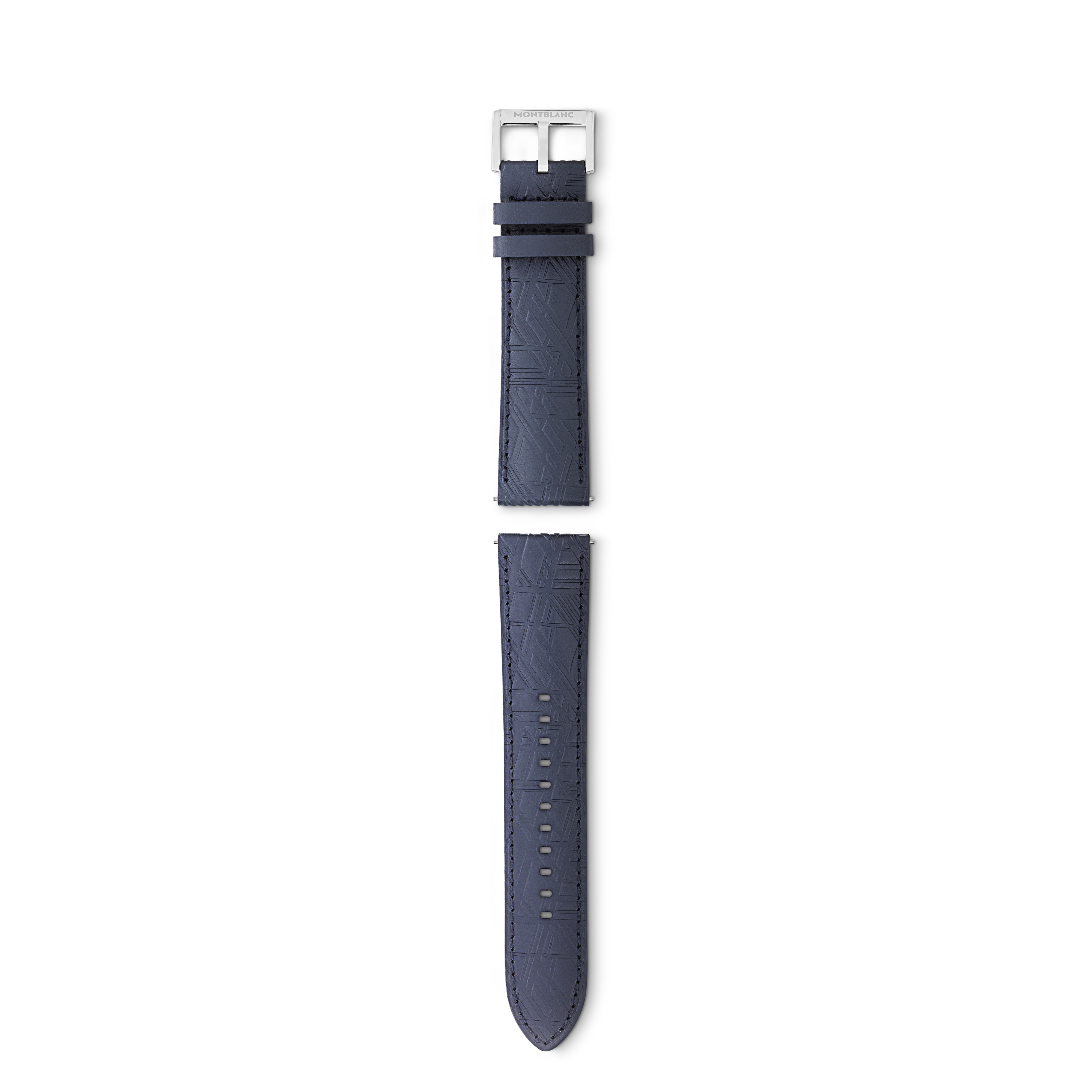  Montblanc - Bracelet En Cuir De Veau Bleu Avec Boucle Ardillon Grise - Bleu - Cuir De Veau - Mb131883 - Bracelets Connectés 