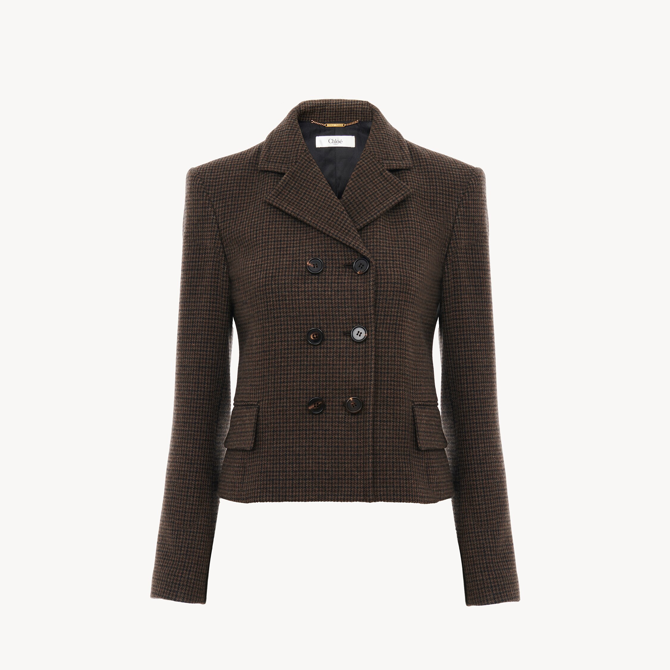 Chloé Houndstooth Wool Top Coat In Brown