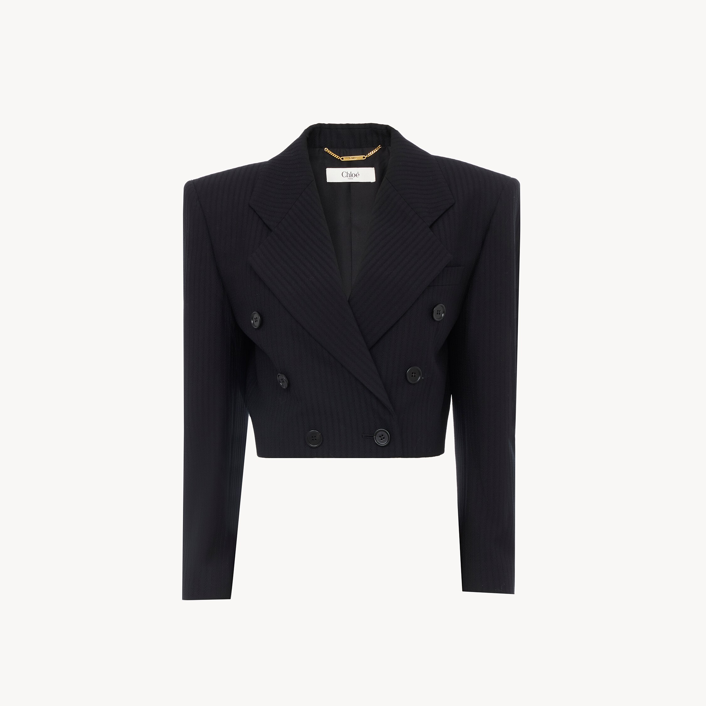 Chloé Double-breasted Cropped Spencer Jacket In Striped Wool In Black