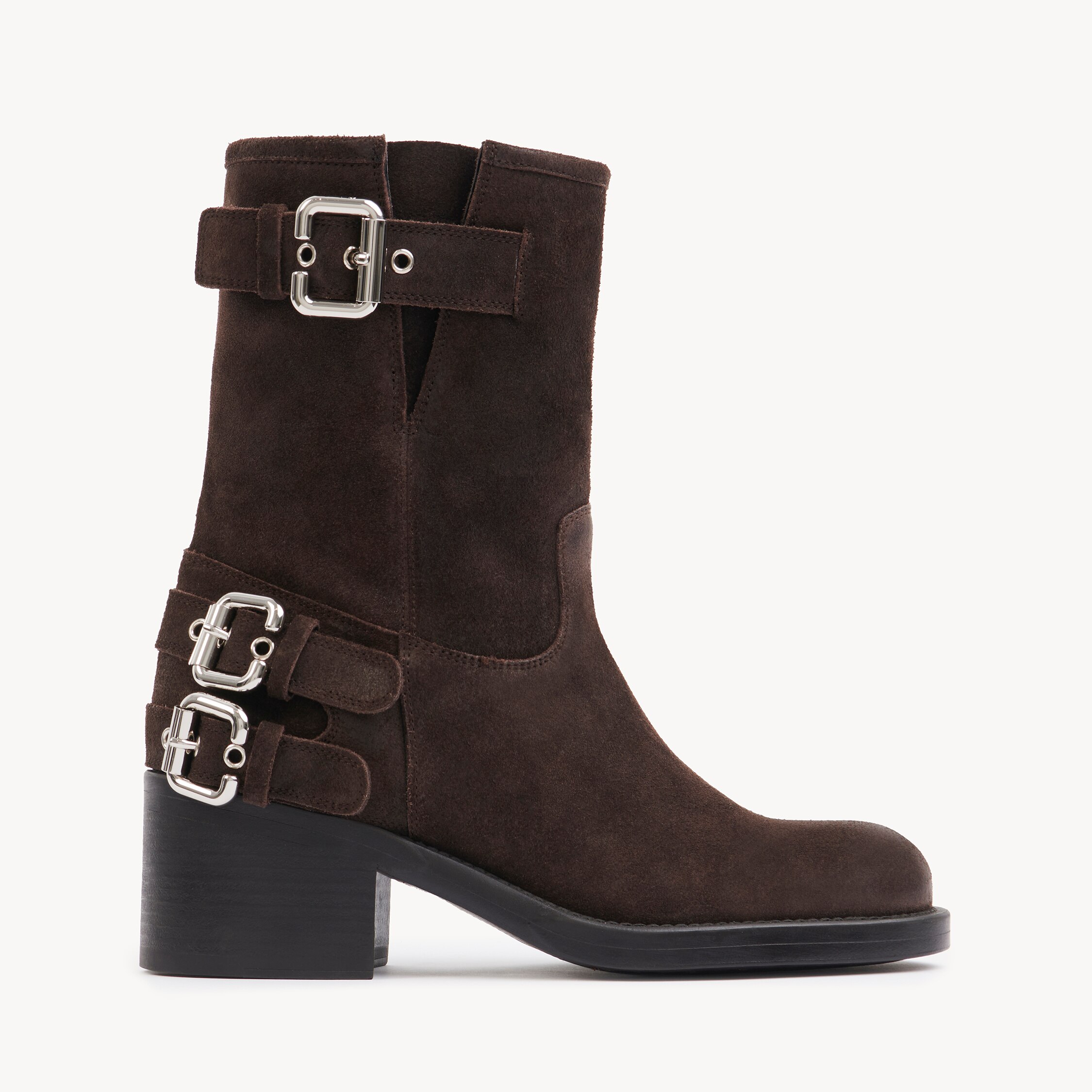 Chloé Stylish Block Heel Suede Ankle Boots In Brown