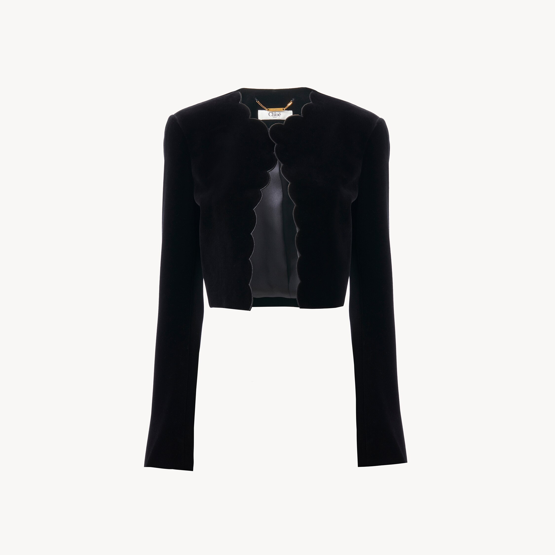 Chloé Scalloped Spencer Jacket In Velvet In Black