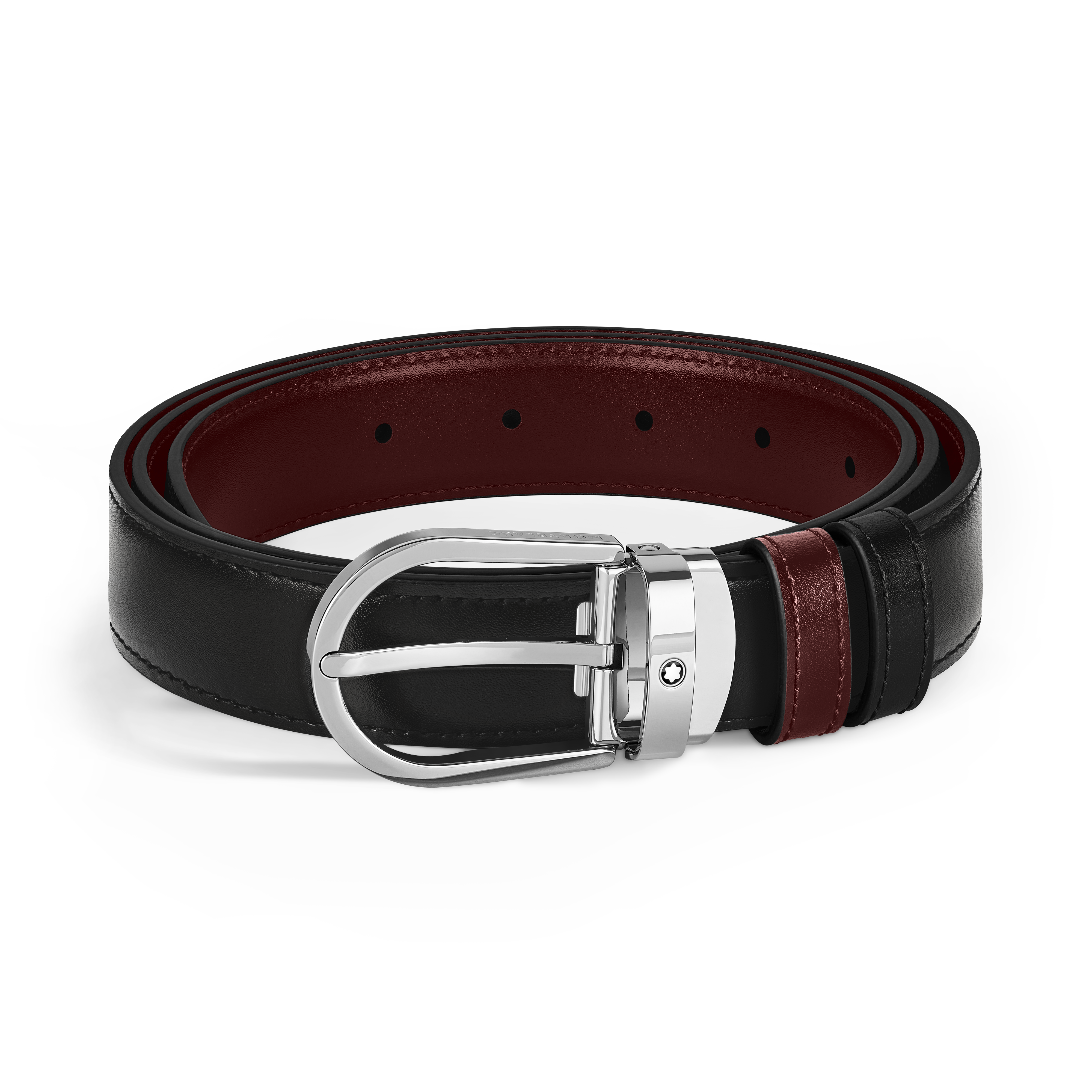  Montblanc - Cintura Reversibile In Pelle Nera/bordeaux 30 Mm Con Fibbia A Ferro Di Cavallo - Nero | Bordeaux - Pellame - Mb221052 - Cinture 