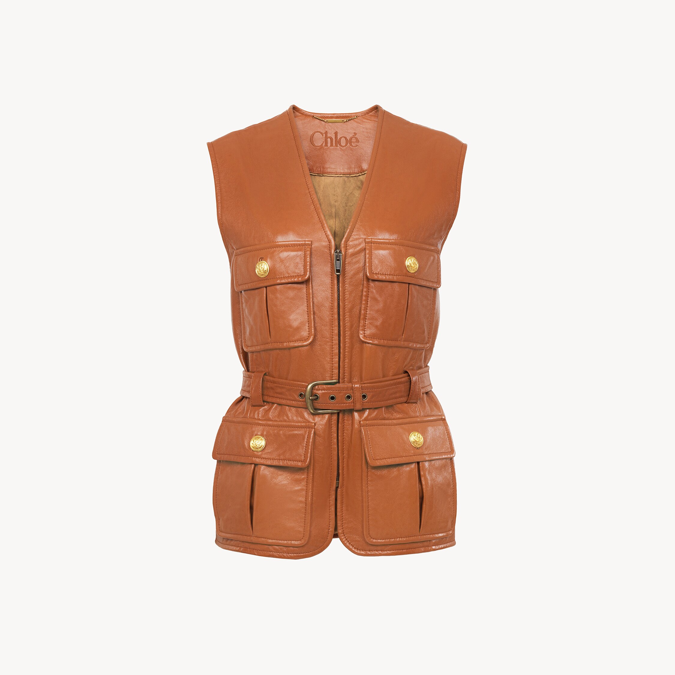 Chloé Utilitarian Vest In Soft Leather In Brown