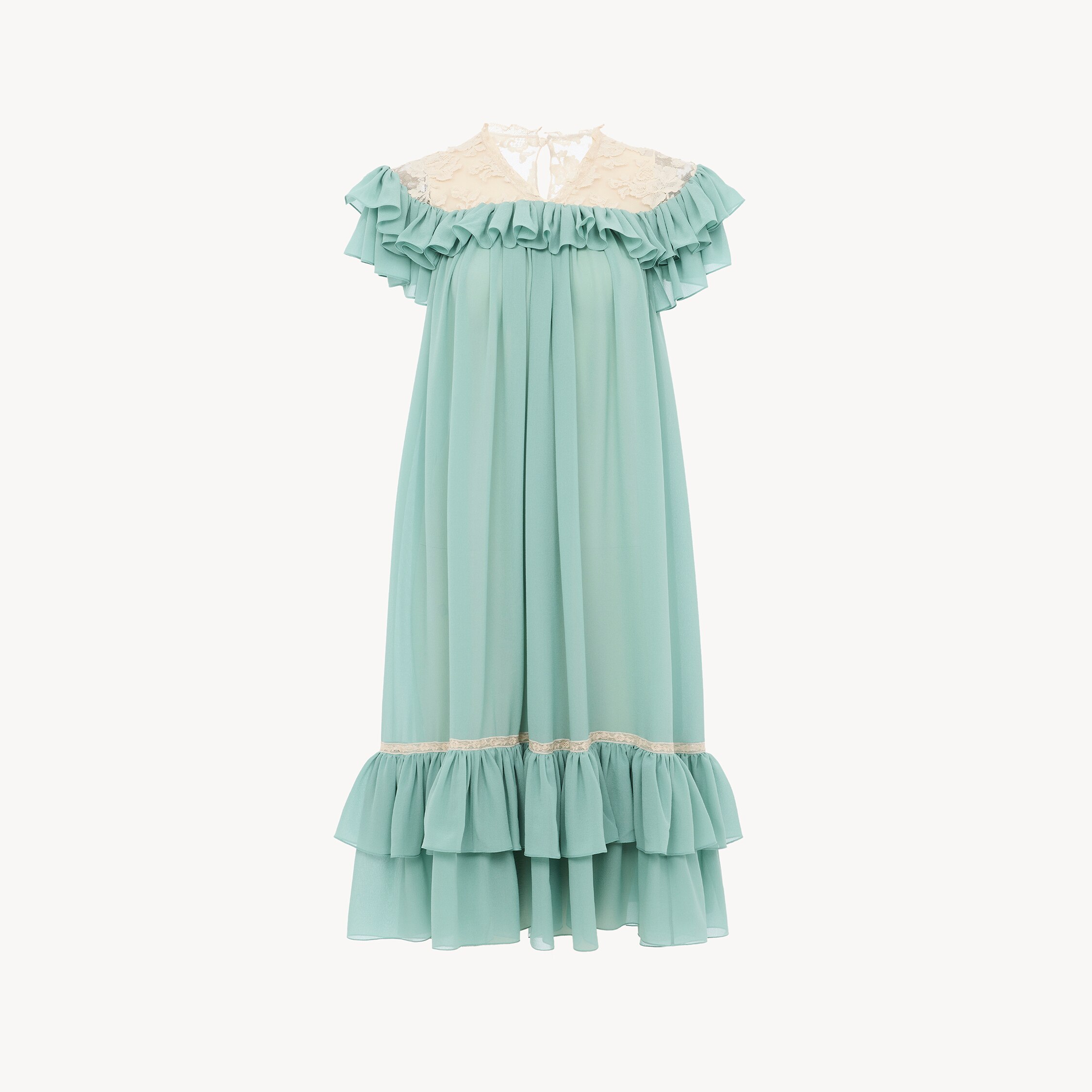 Chloé Short-sleeve Mini Dress In Silk Georgette & Lace