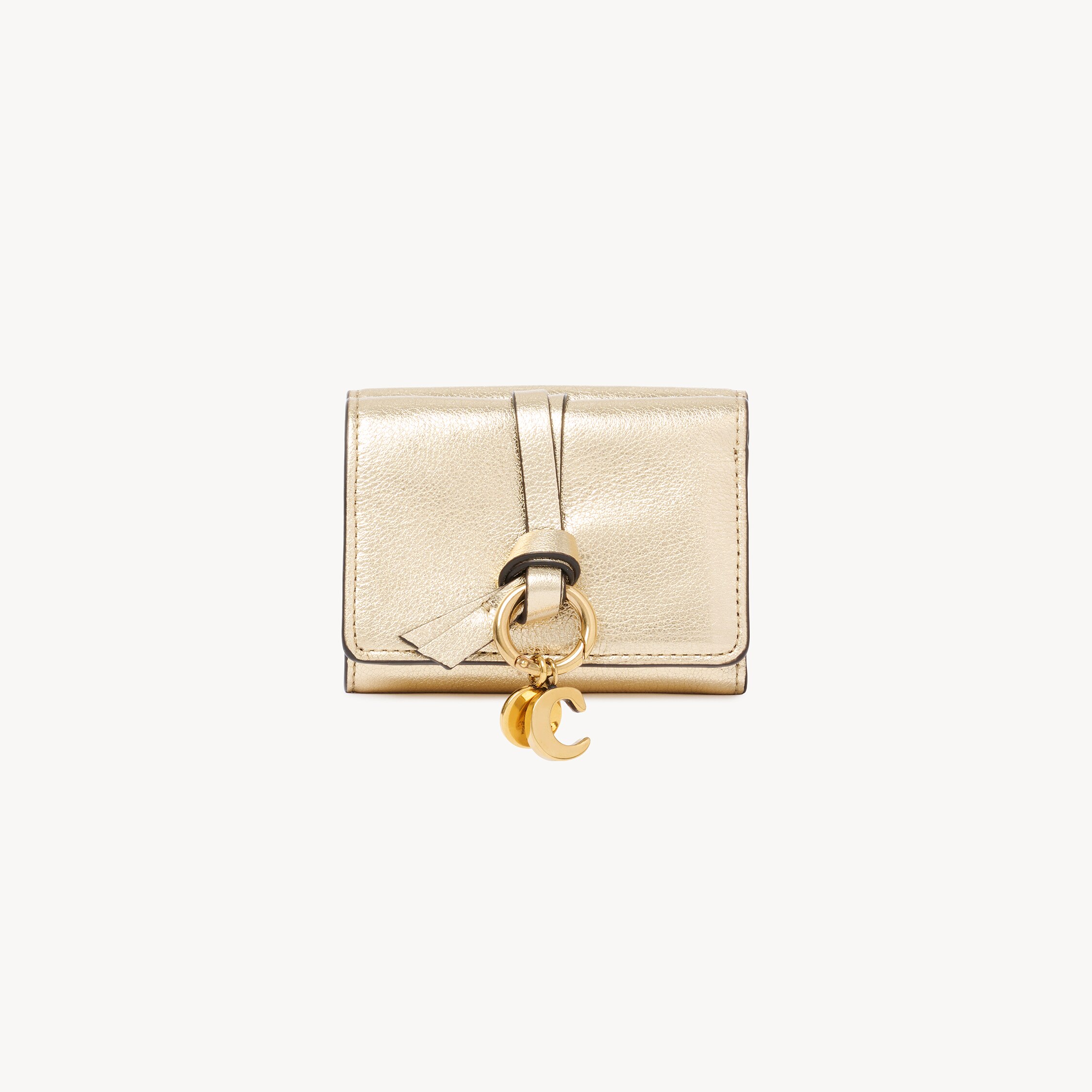 Chloé Mini Alphabet Tri-fold In Metallic Leather In Nude
