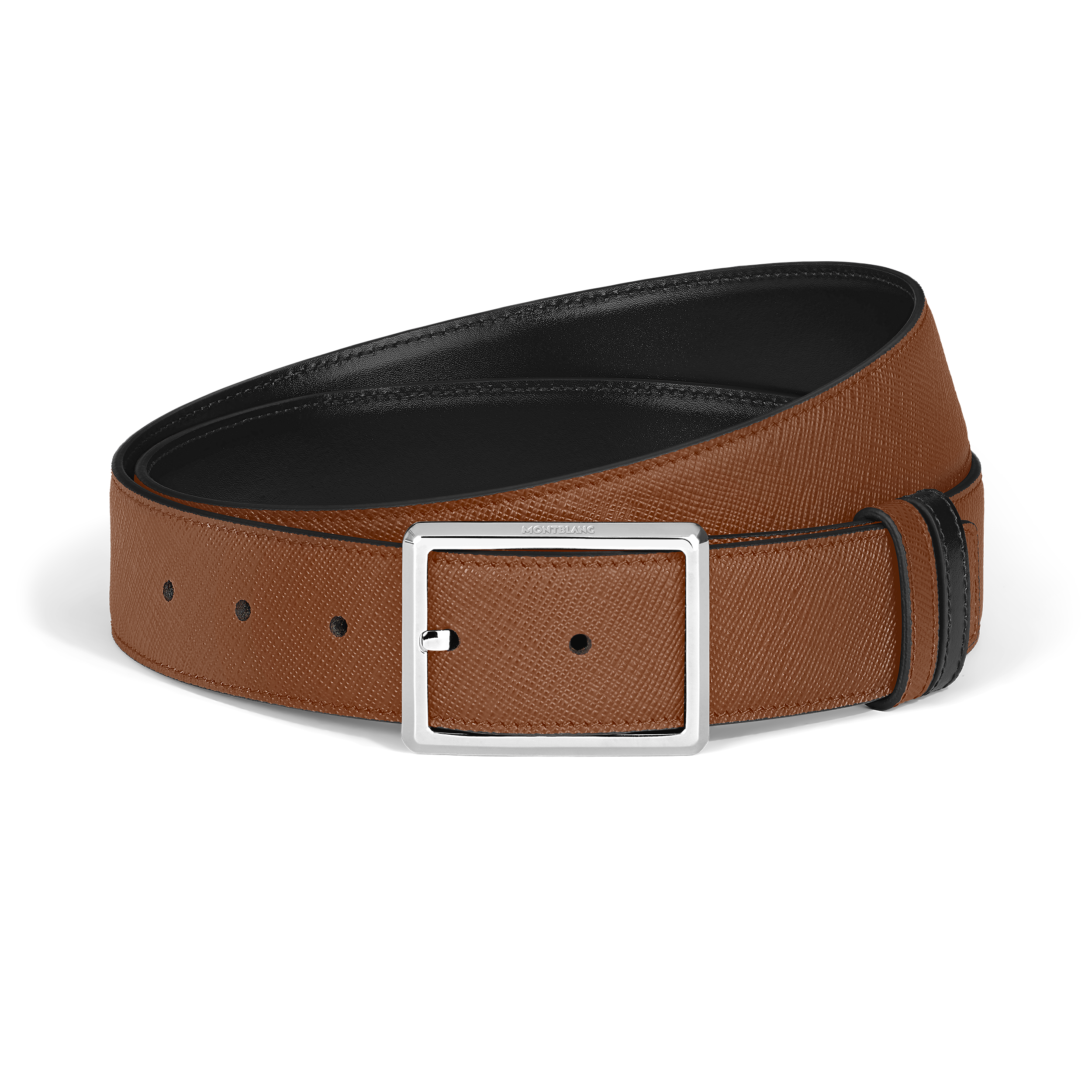 Montblanc - 35 Mm Reversible Belt In Sartorial Leather With Rectangular Buckle - Mb222191 - Belts Men's Black