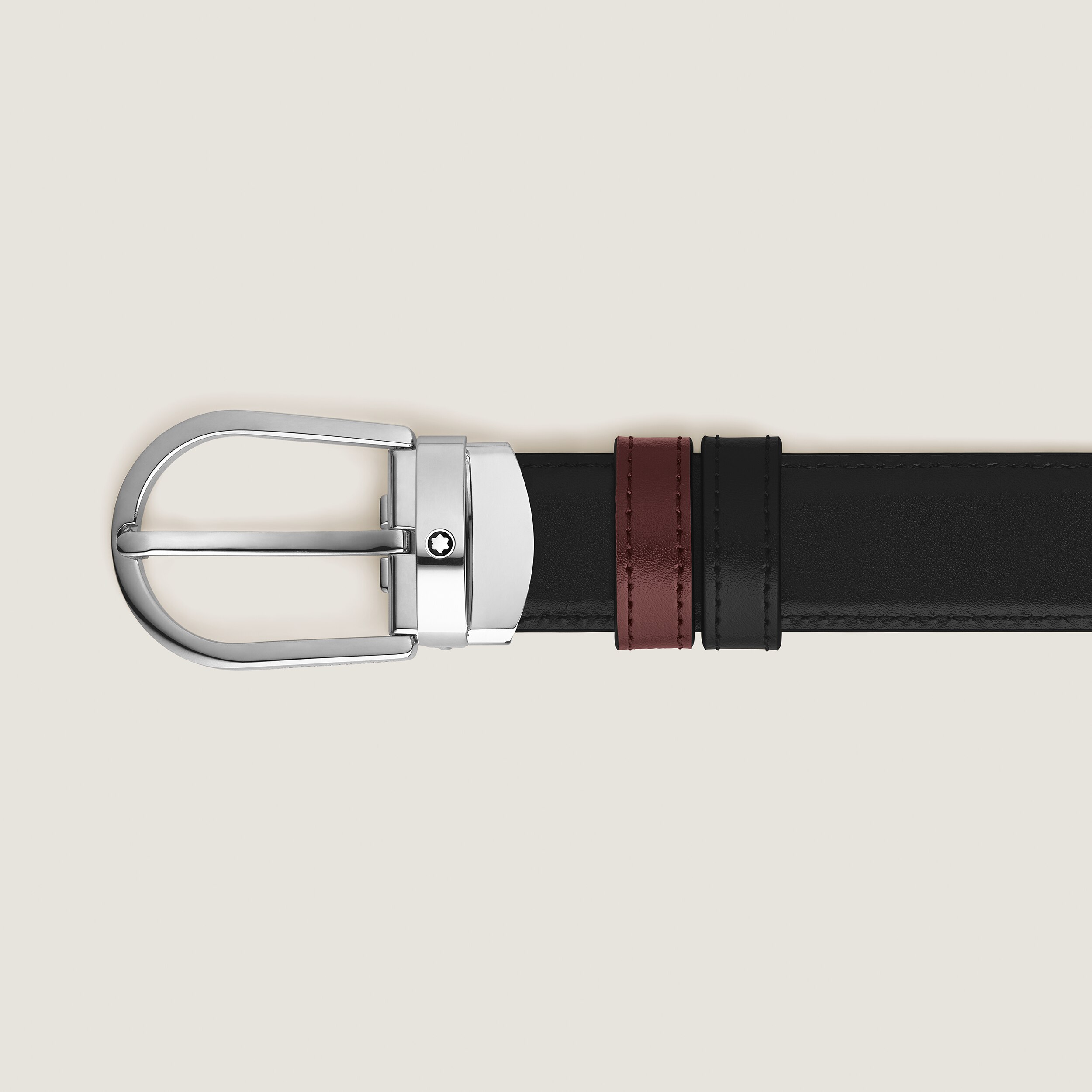  Montblanc - Cintura Reversibile In Pelle Nera/bordeaux 30 Mm Con Fibbia A Ferro Di Cavallo - Nero | Bordeaux - Pellame - Mb221052 - Cinture 