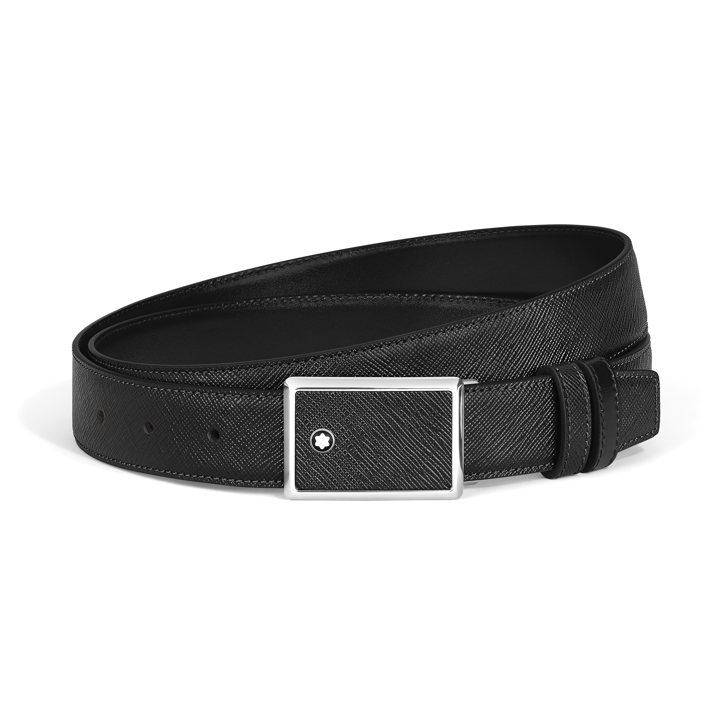 Montblanc - 30 Mm Reversible Belt In Sartorial Leather With Plate Buckle - Mb222381 - Belts Black