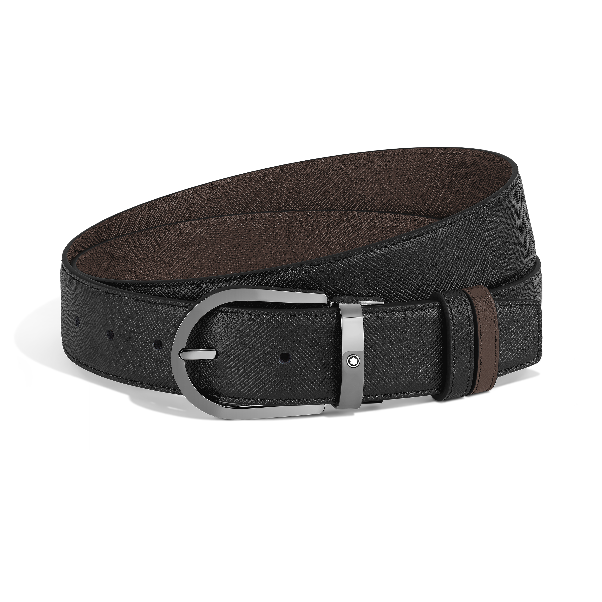 Montblanc - Horseshoe 35 Mm Reversible Belt In Sartorial Leather - Mb222357 - Belts Men's Black