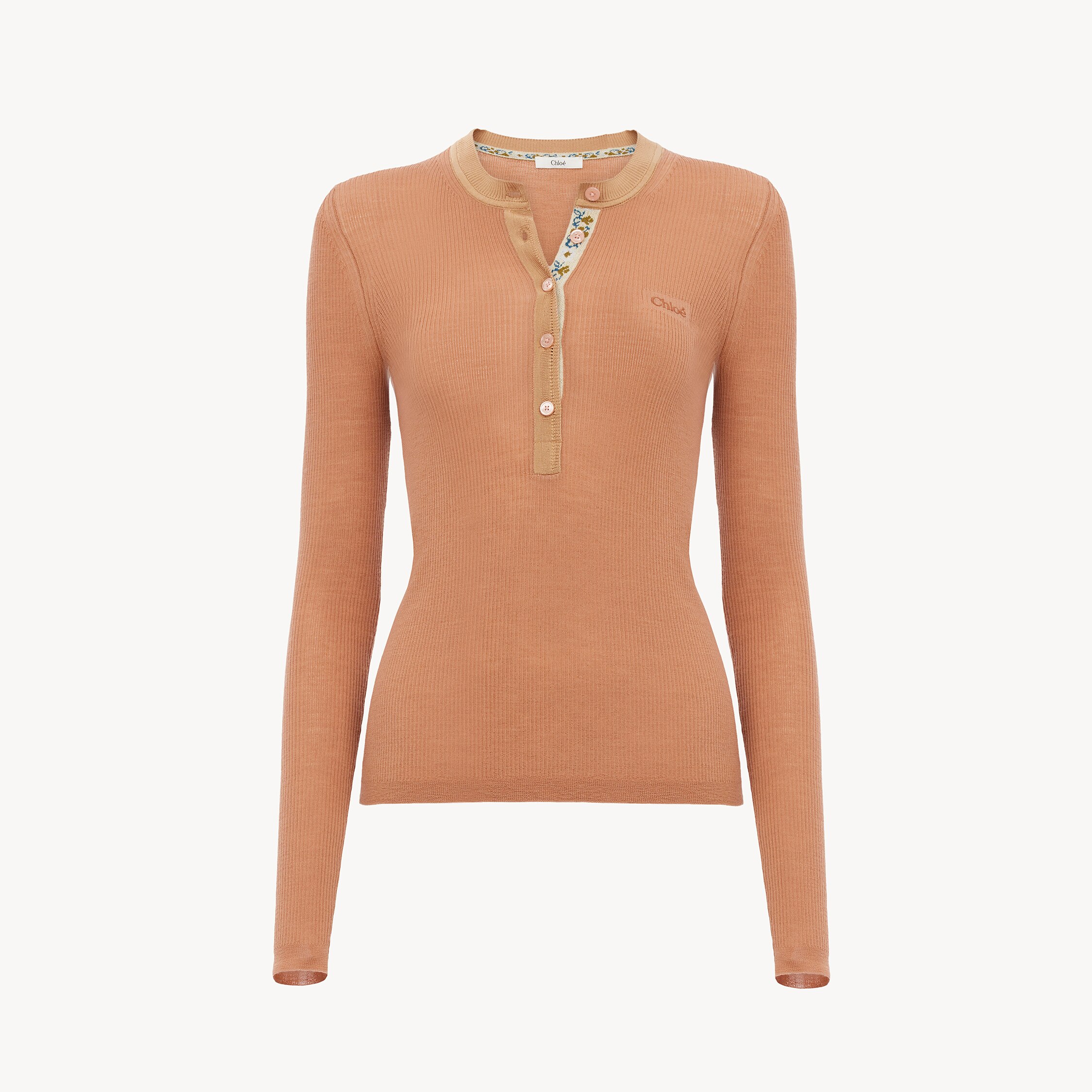 Chloé Fitted Henley shirt in superfine wool knit