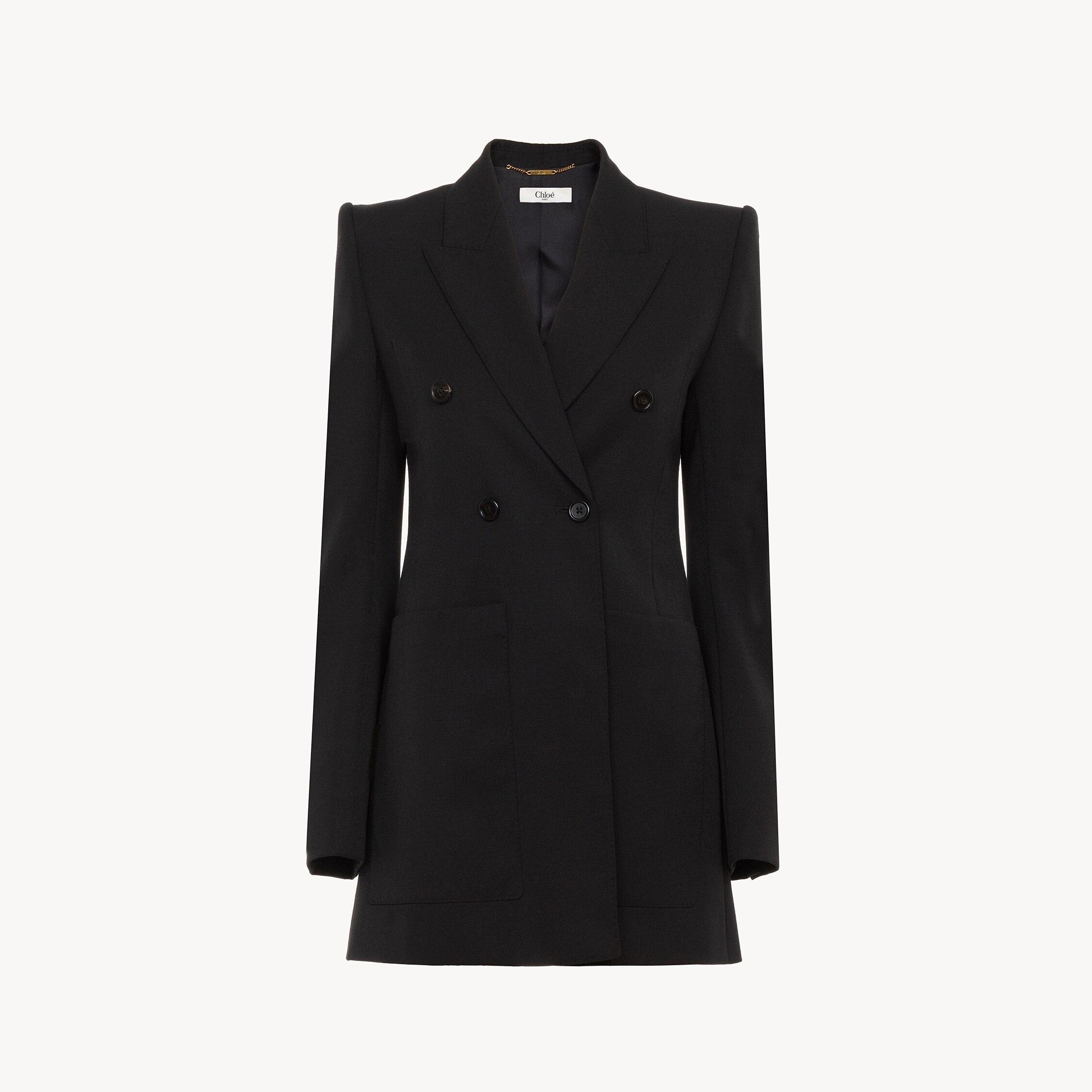 Chloé Double-breasted Wool Tailored Jacket With Patch Pockets In Black