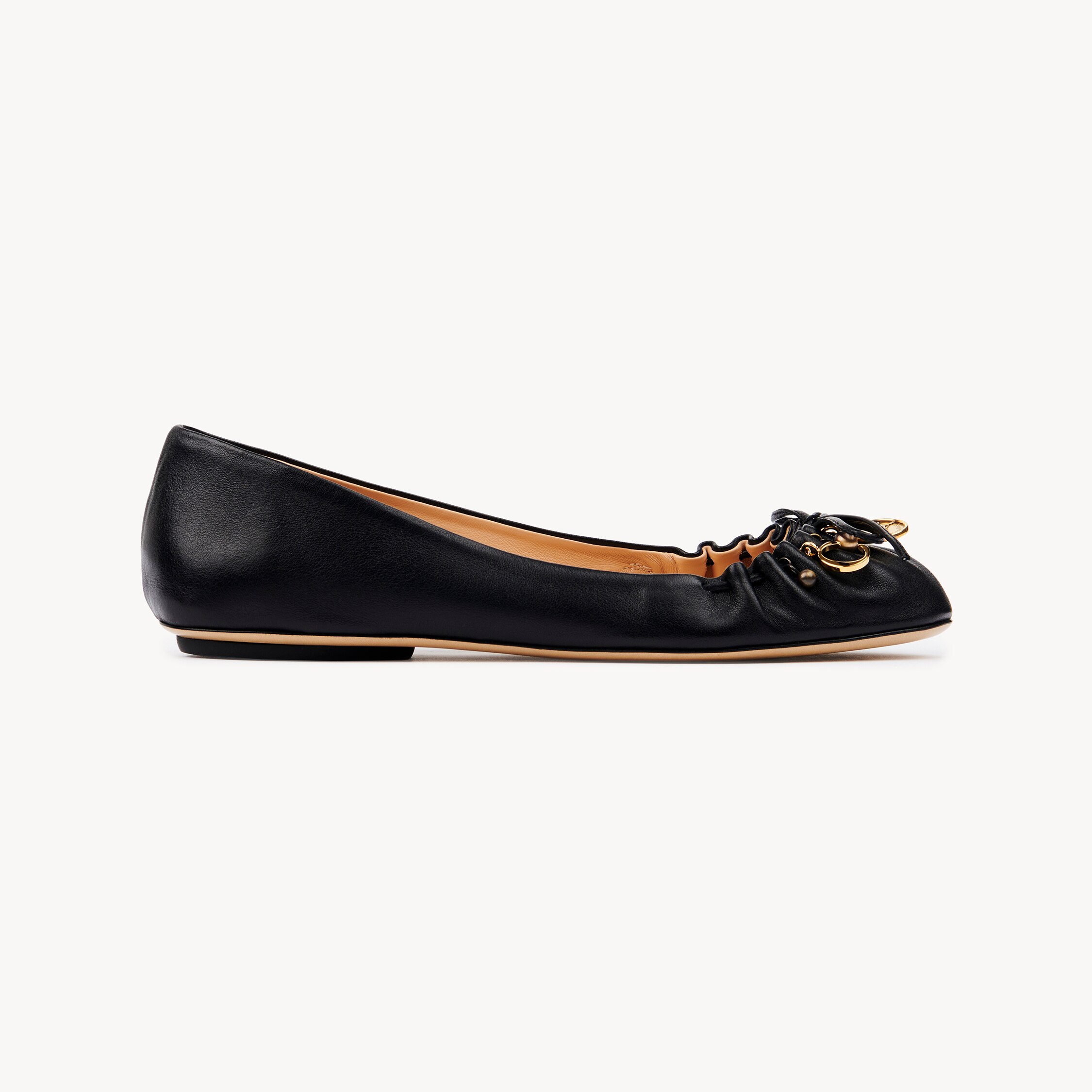 Chloé Bow Ballerinas Gold-tone Embellishments In Black