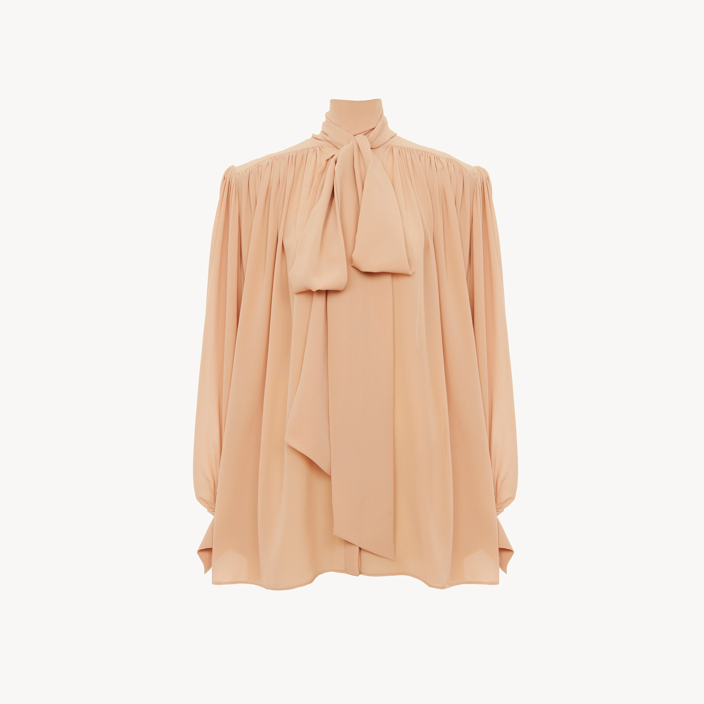 Chloé Oversized Gathered Lavallière Blouse In Crêpe De Chine Brown Size 10 100% Silk, Pinctada Maxima, Far In Multi
