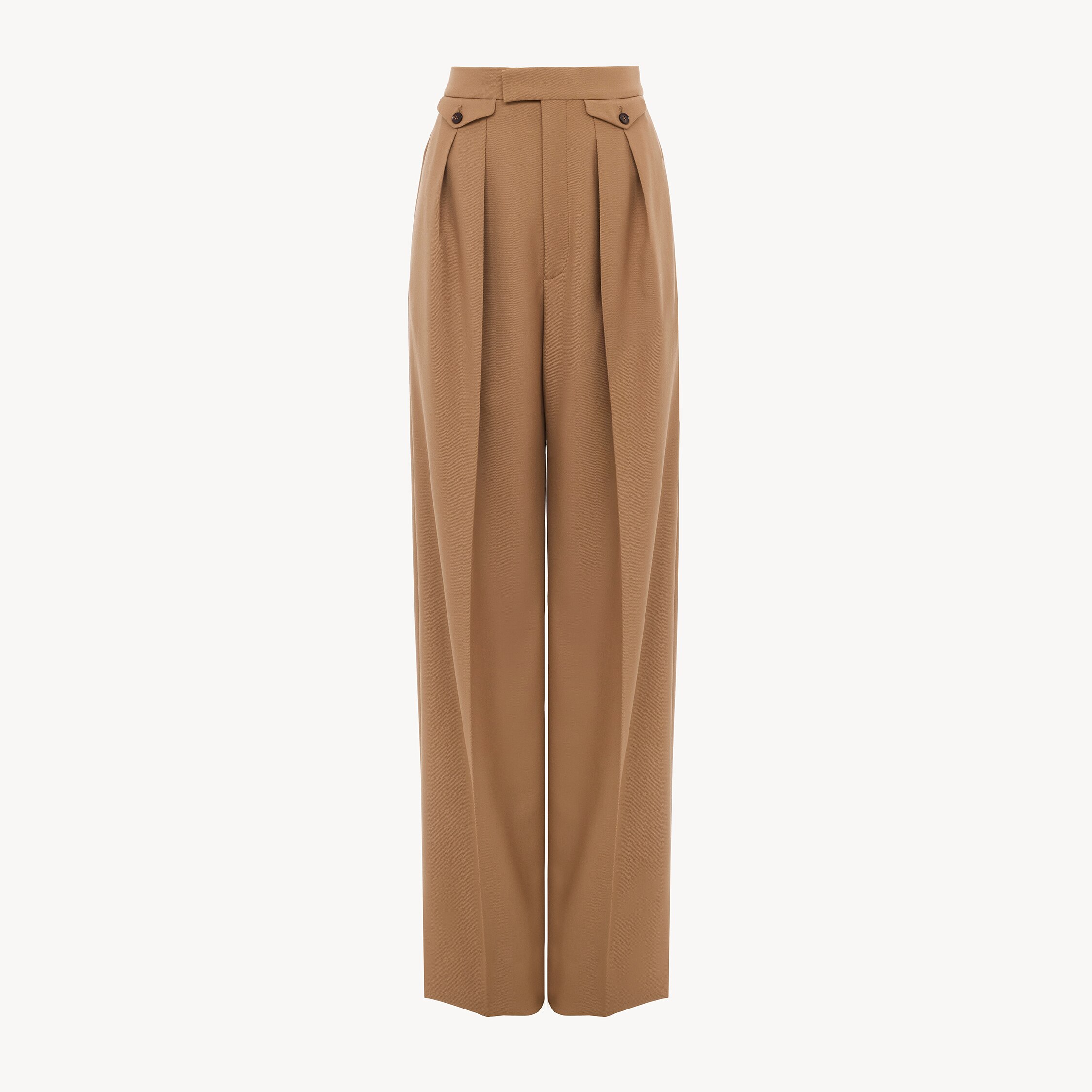 Chloé Pantalon Taille Haute Froncé En Gabardine De Laine In Brown