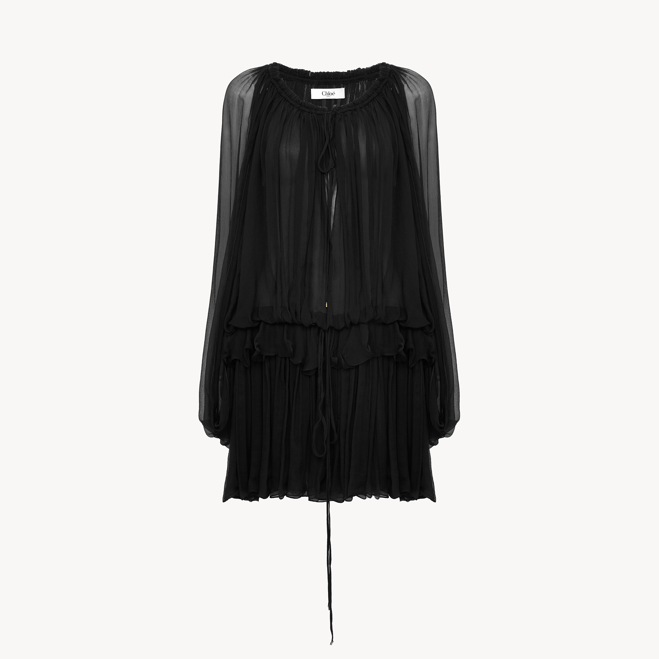Chloé Mini Cape Dress In Silk Mousseline In Black