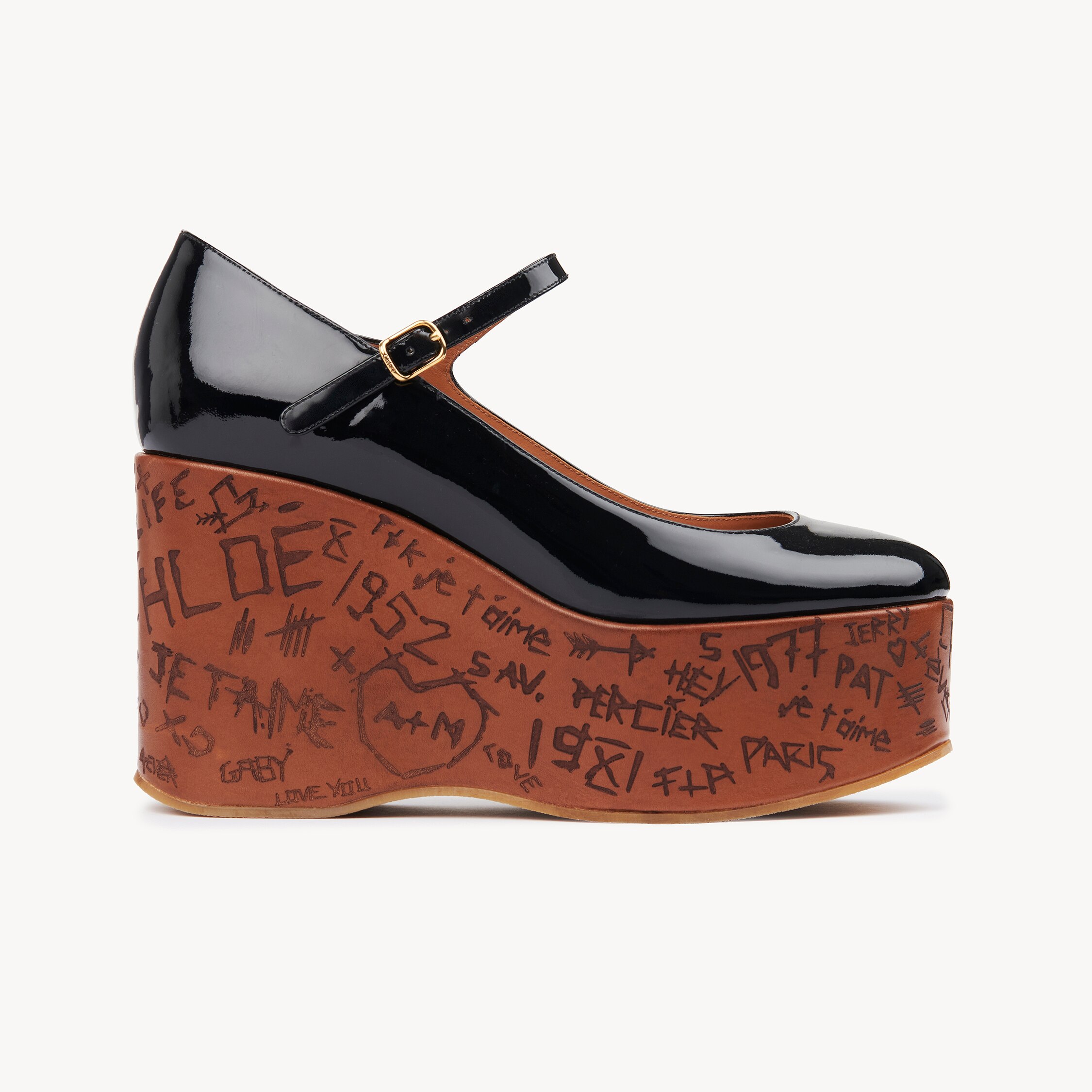 Chloé Maxime Patent Leather Platform Wedge Sandals In Black