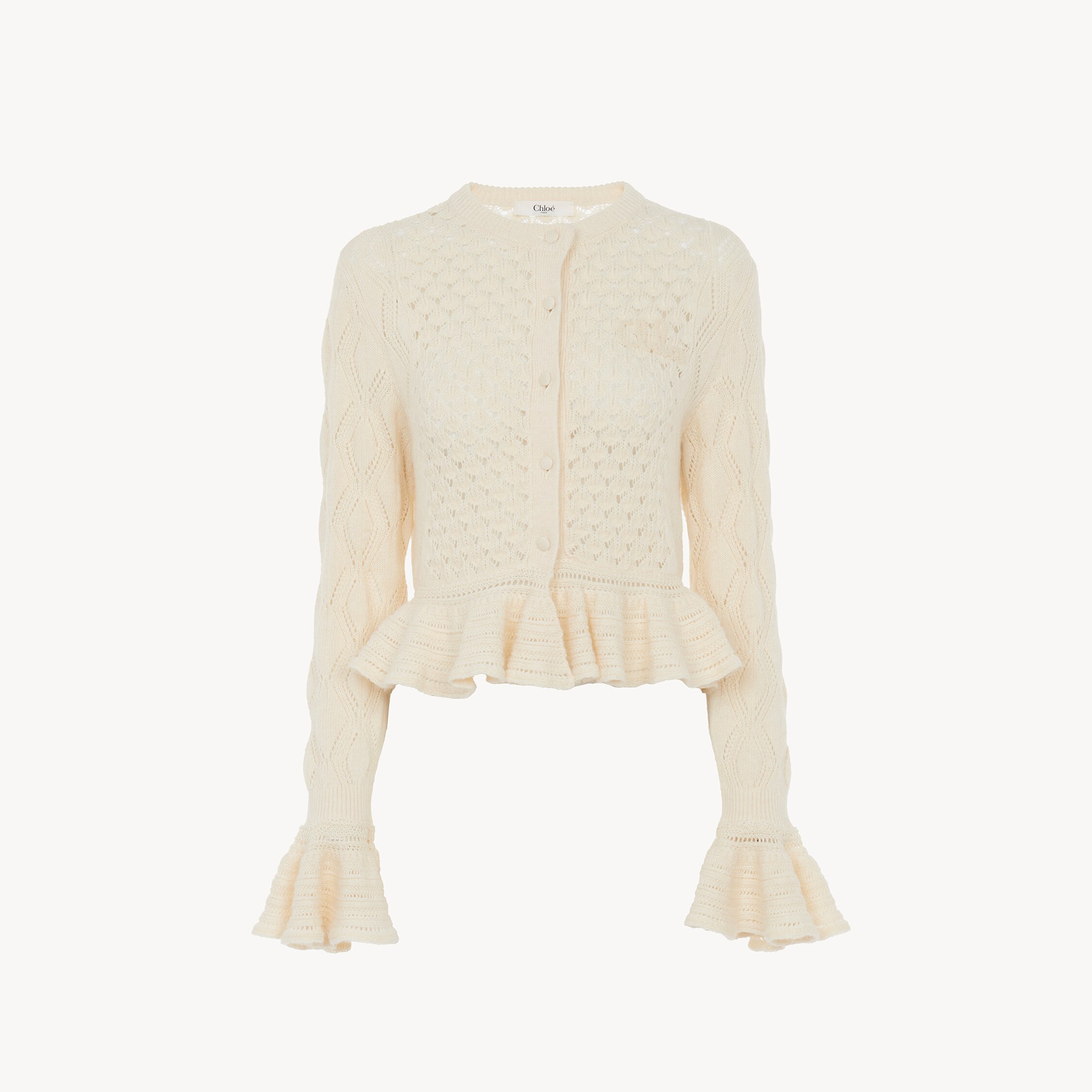 Chloé Latte-colored Crochet Cardigan In Cotton Blend In Neutral