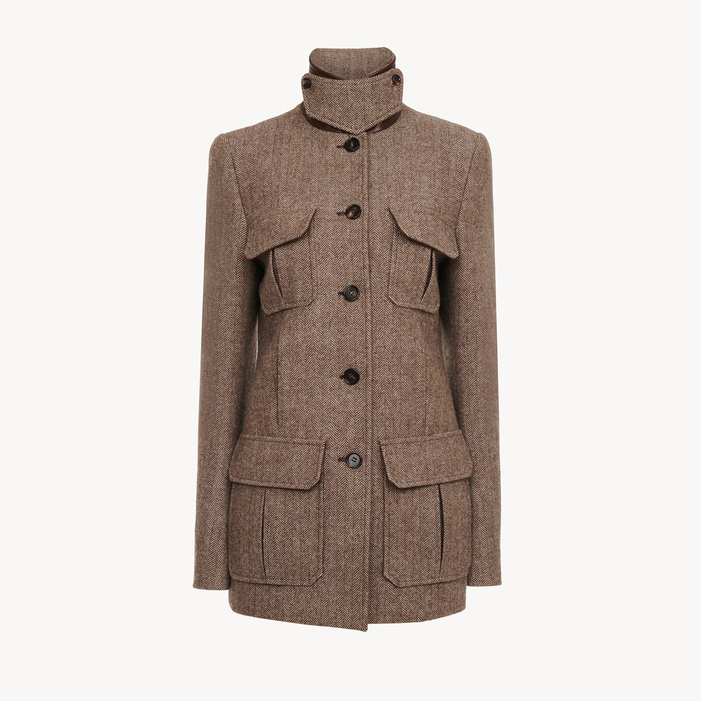 Chloé Long Officer Jacket In Herringbone Wool
