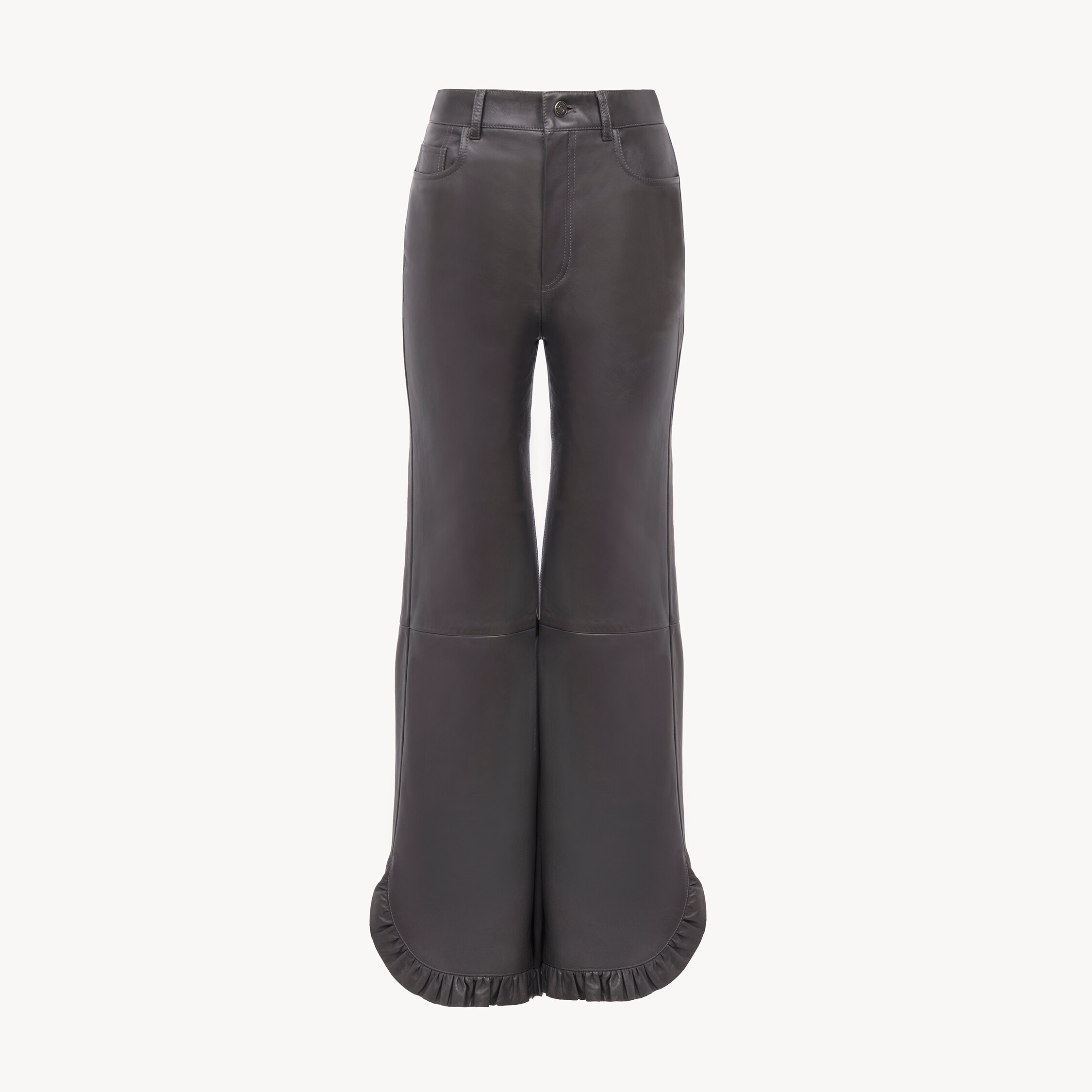 Chloé – Ruffled flared trousers in leather – Sandy Black – 42 – Domestic Sheep