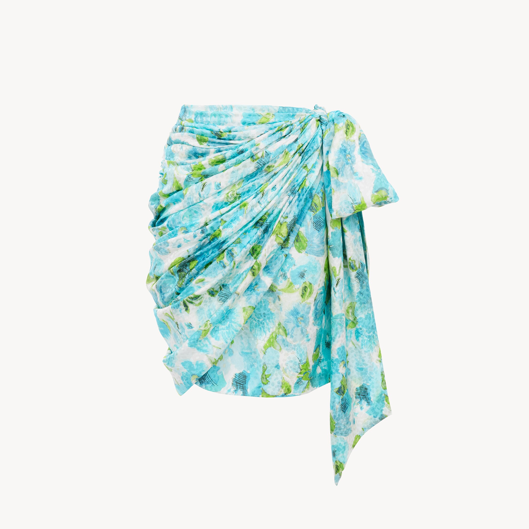 Chloé – Short wrap skirt in silk jacquard – White – Blue – 40 – Silk