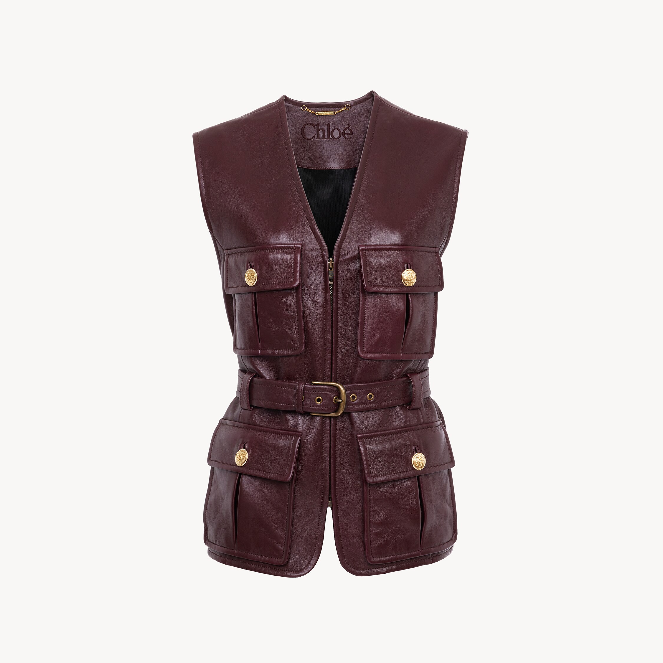 Chloé Utilitarian Vest In Leather In Brown