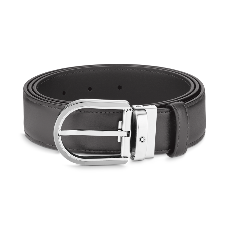 Horseshoe buckle gray 35 mm leather belt, image 1