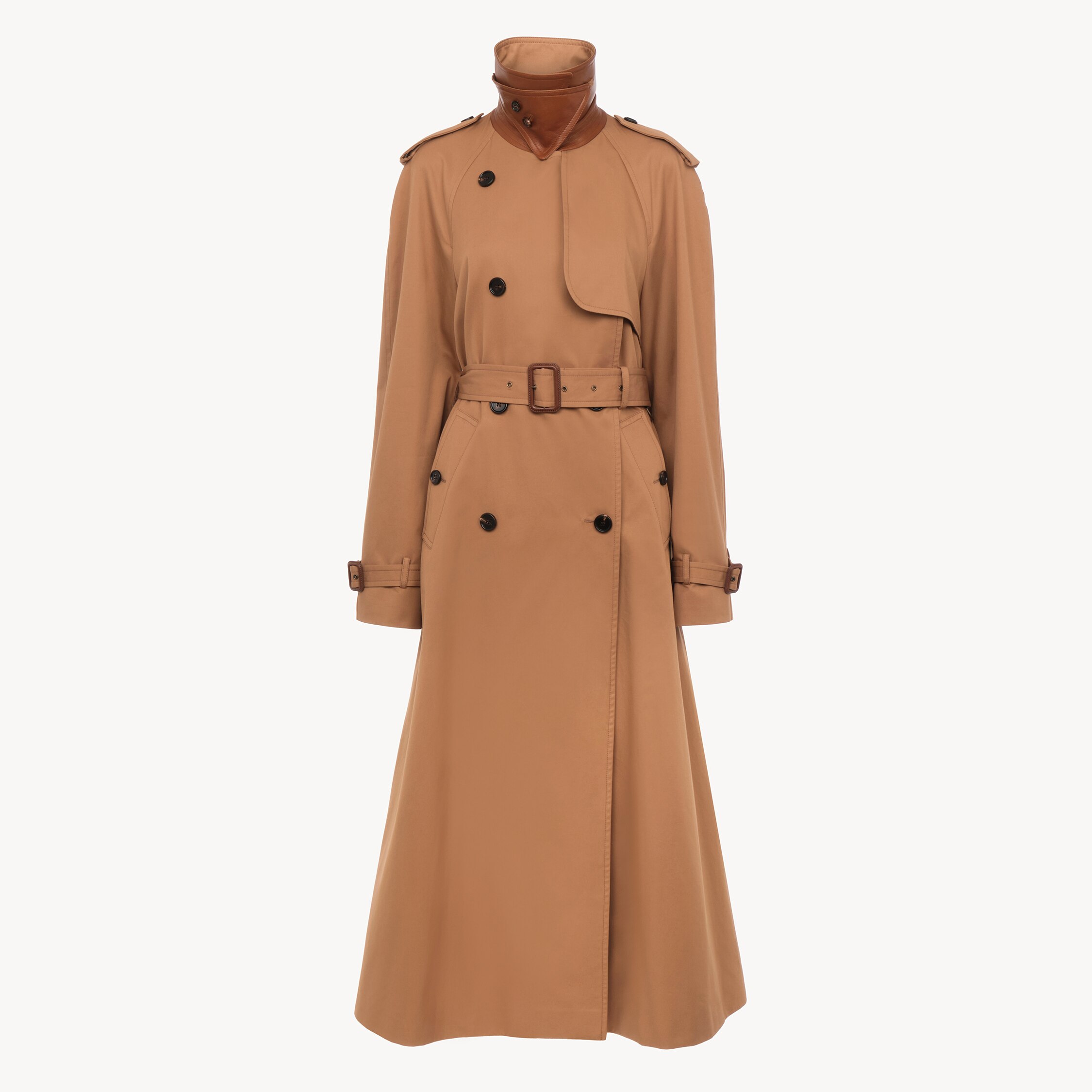 Chloé Long Trench Coat In Cotton Gabardine In Brown