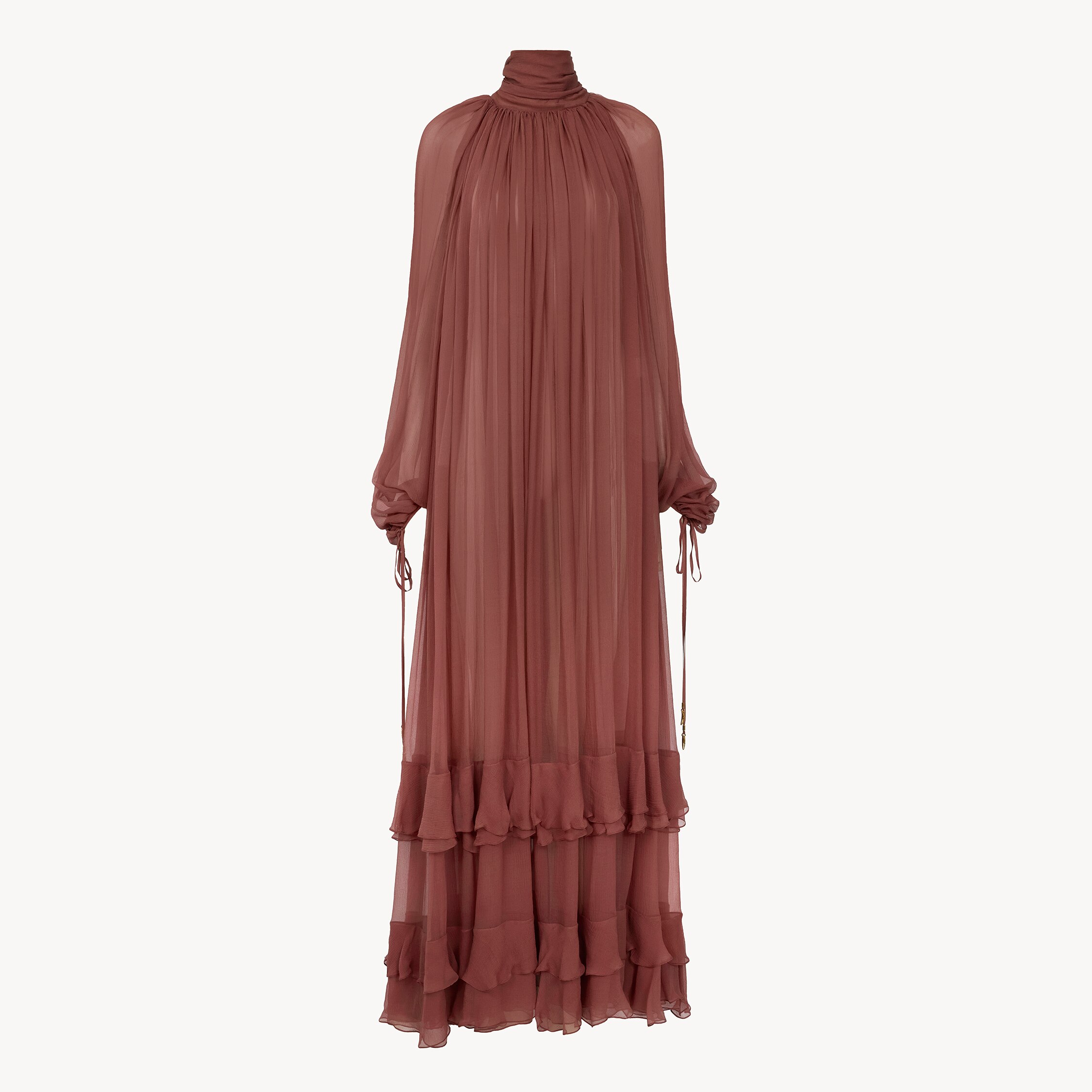 Chloé Oversized Gathered Silk Maxi Dress In Bordeaux