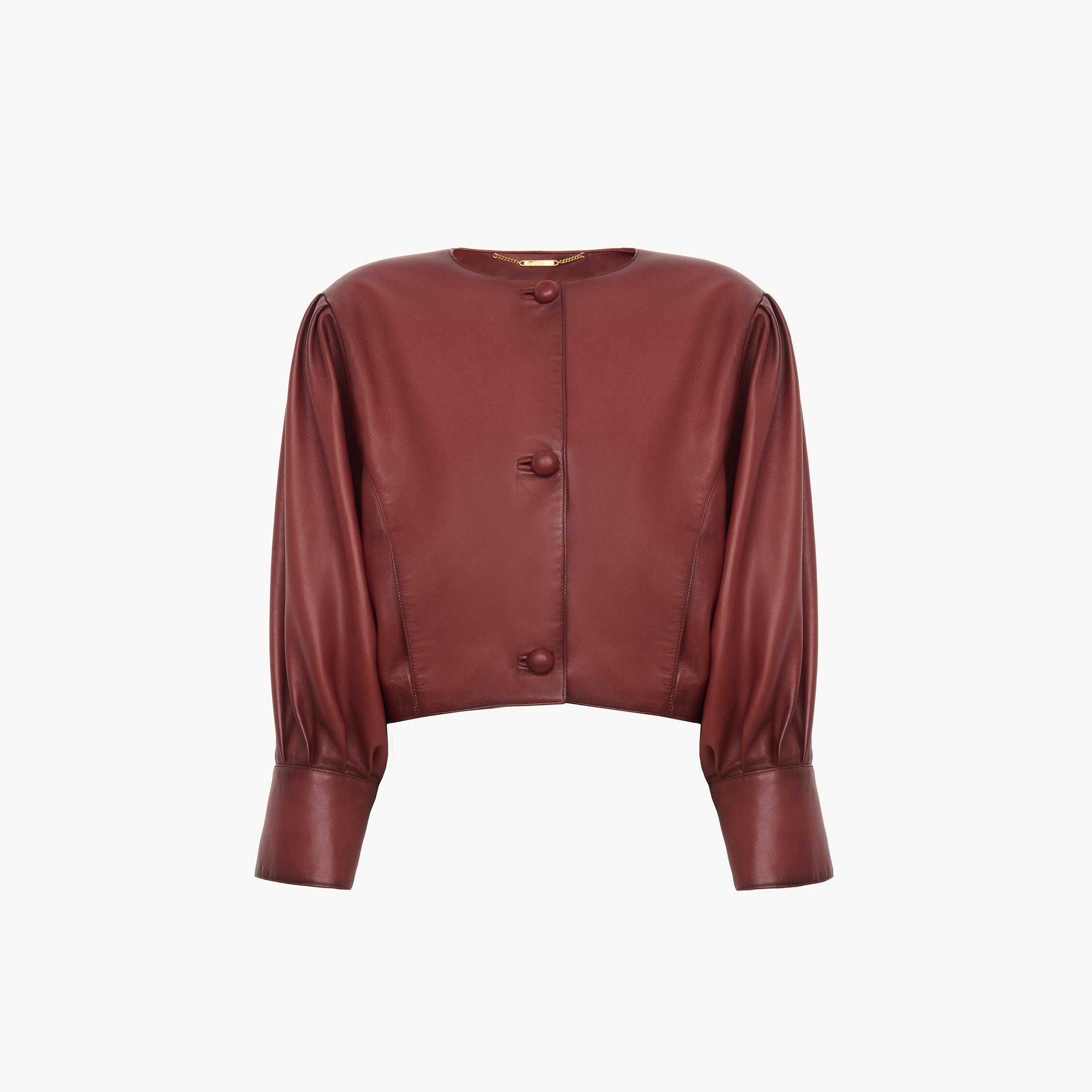 Chloé Cropped Collarless Jacket In Leather In Brown