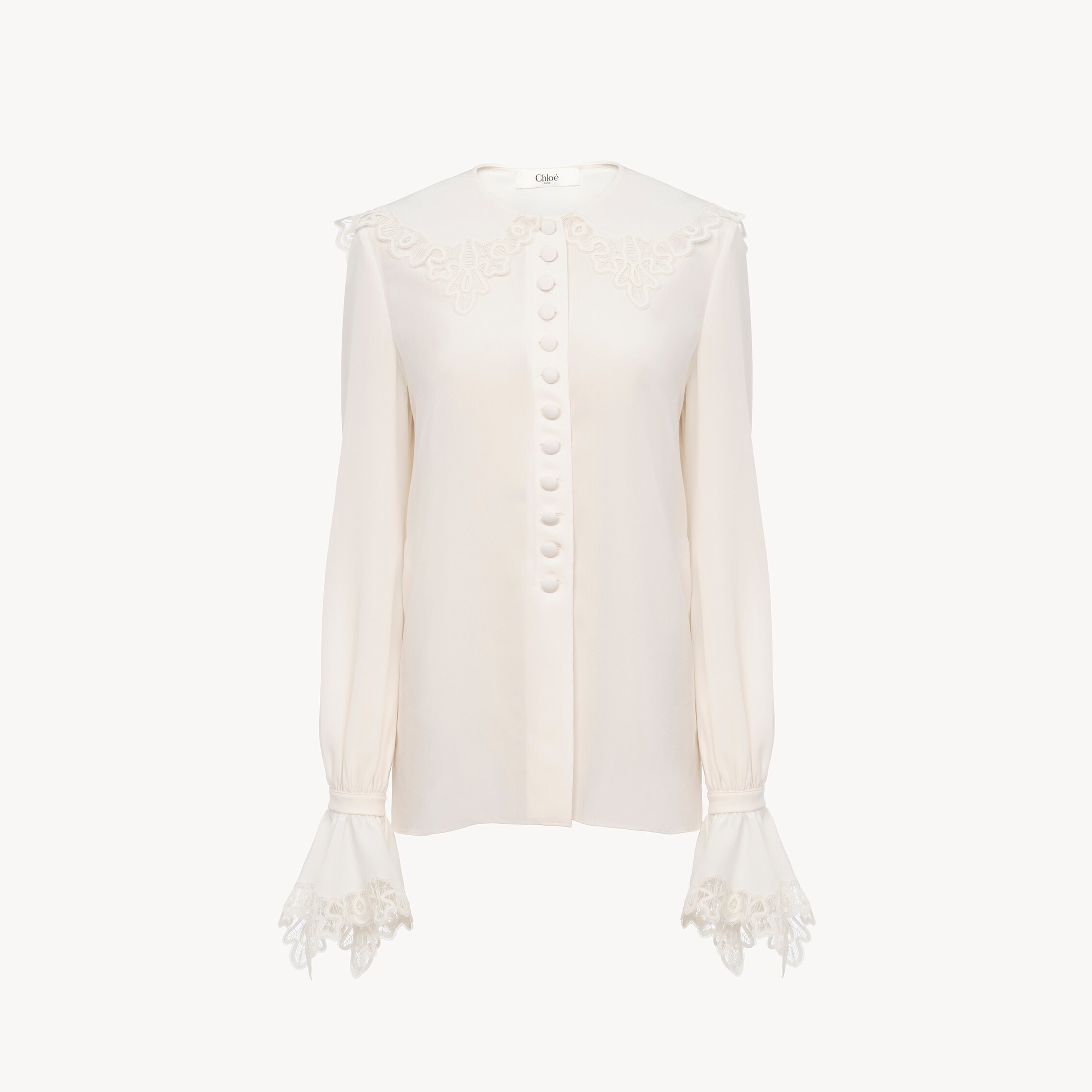 Chloé Blouse Fluide En Crêpe De Chine Et Dentelle In White