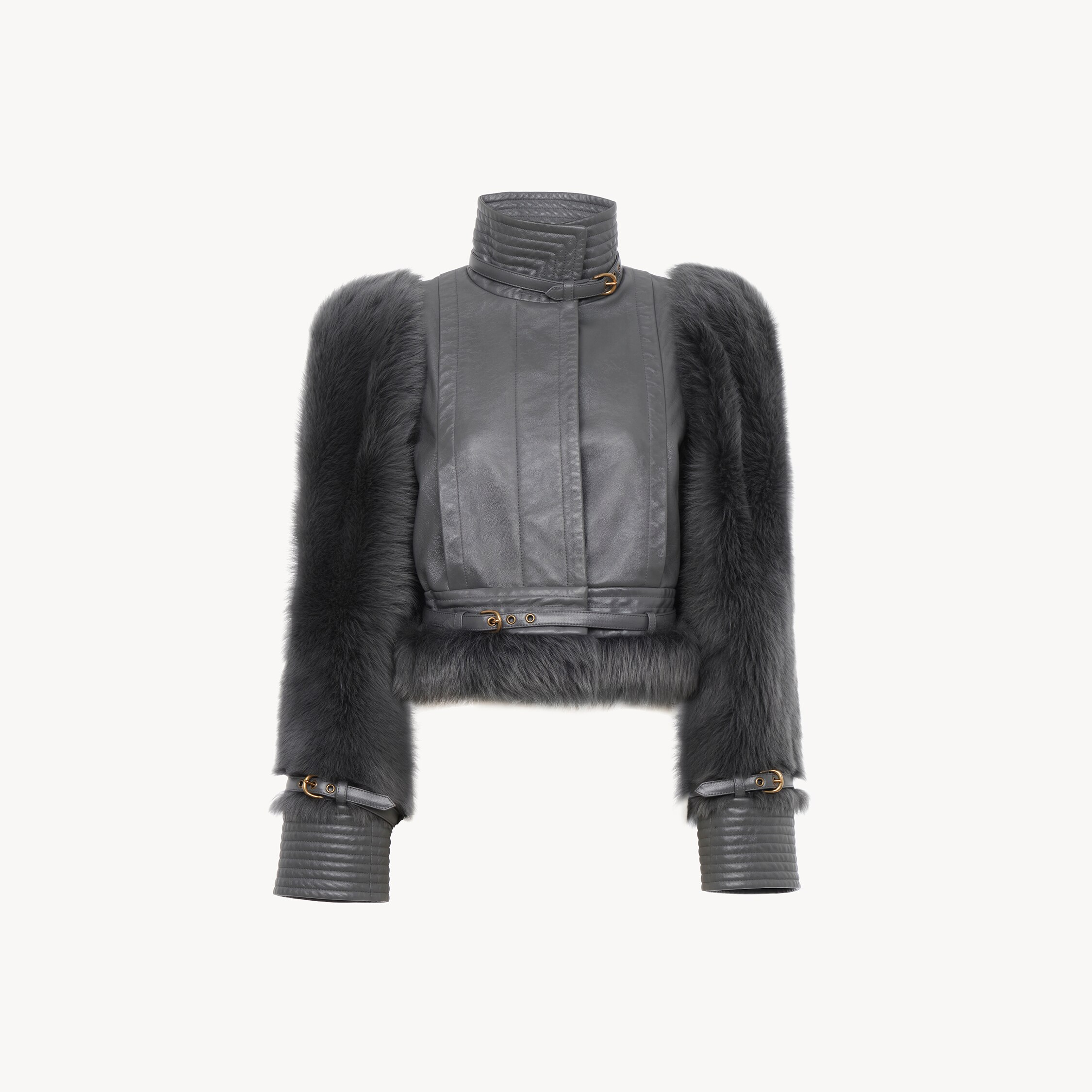Chloé High-neck Hybrid Jacket In Leather In Gray