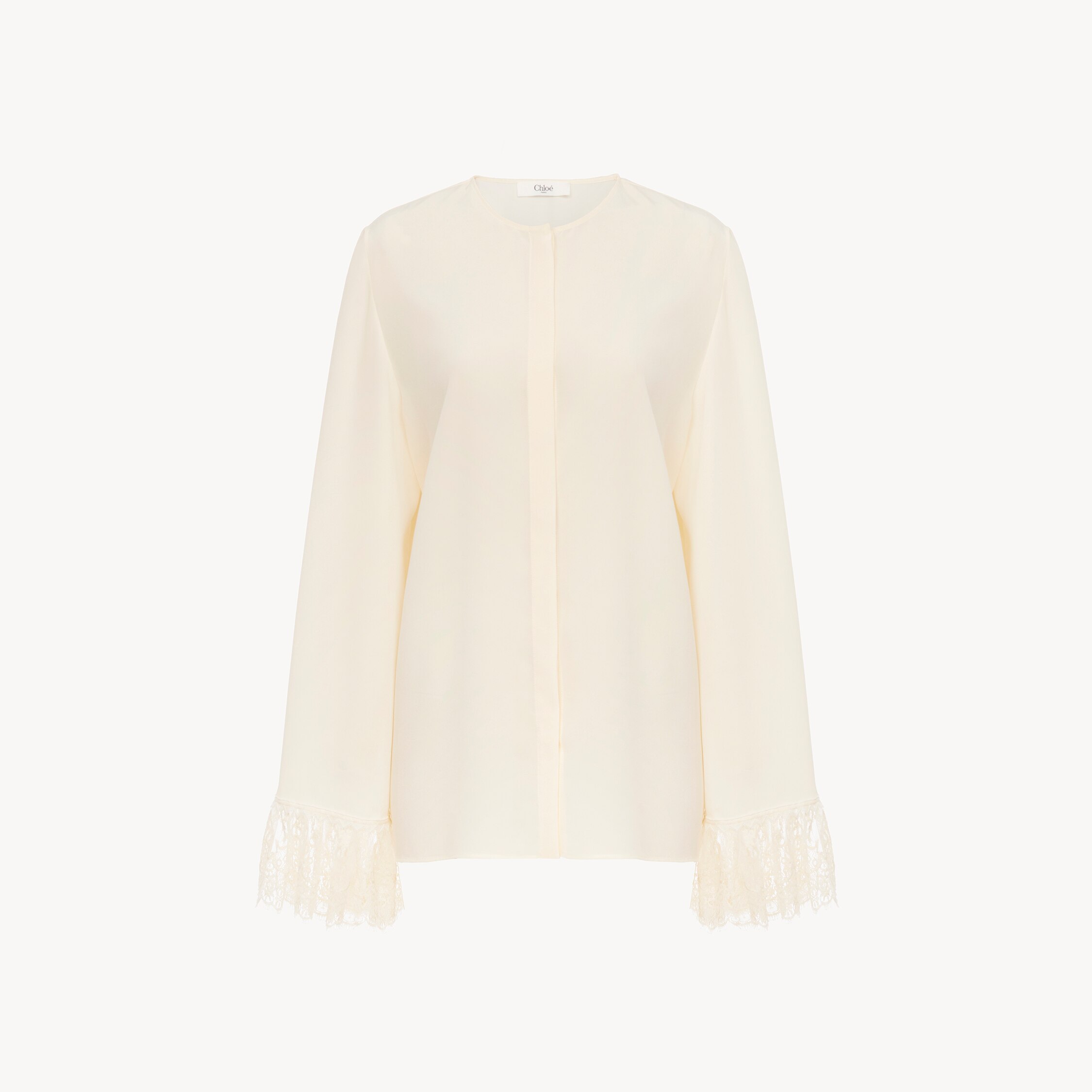 Chloé Blouse Sans Col Volantée En Crêpe De Chine In Multi