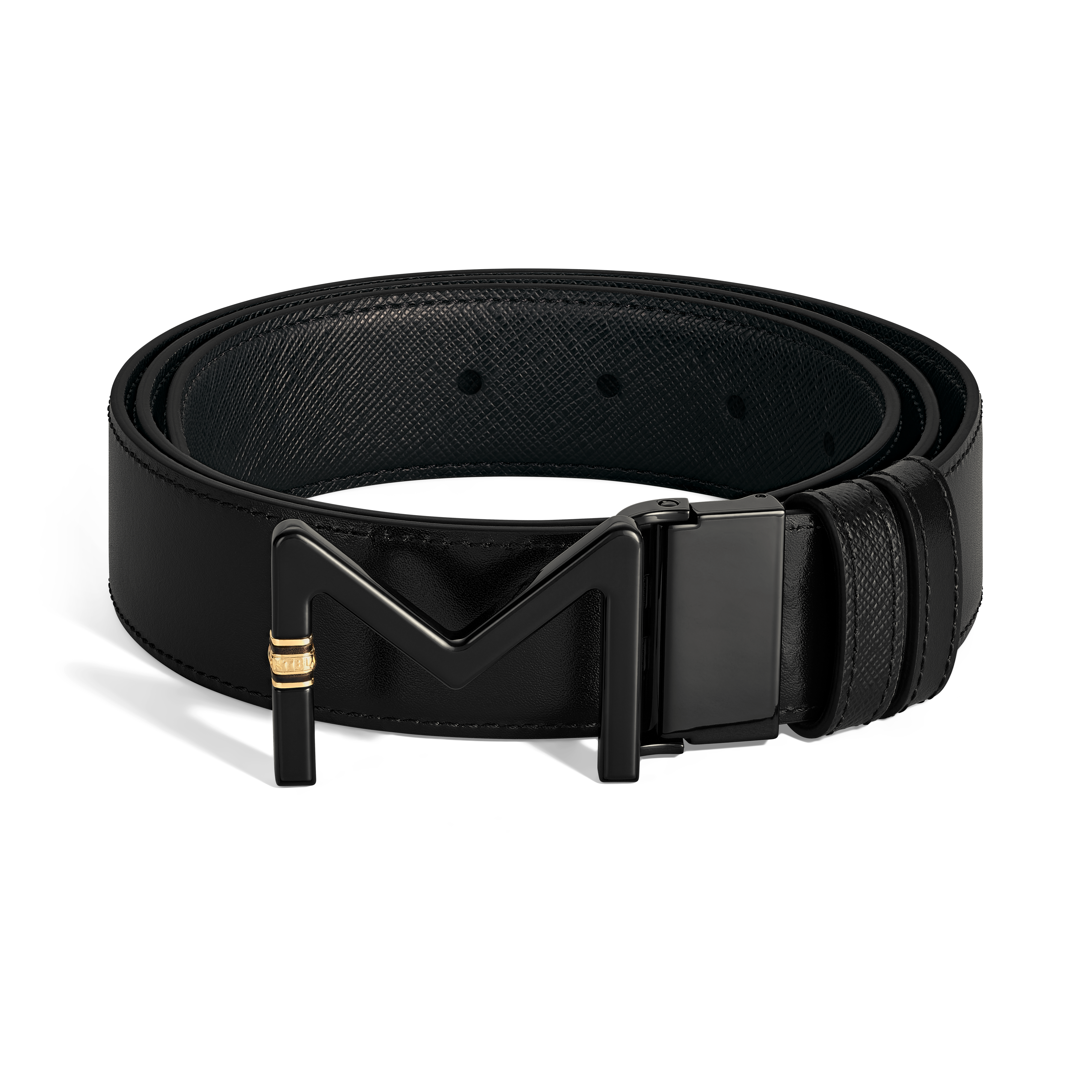Montblanc - M 35 Mm Reversible Belt In Meisterstück Leather - Mb221096 - Belts Men's Black/Gold
