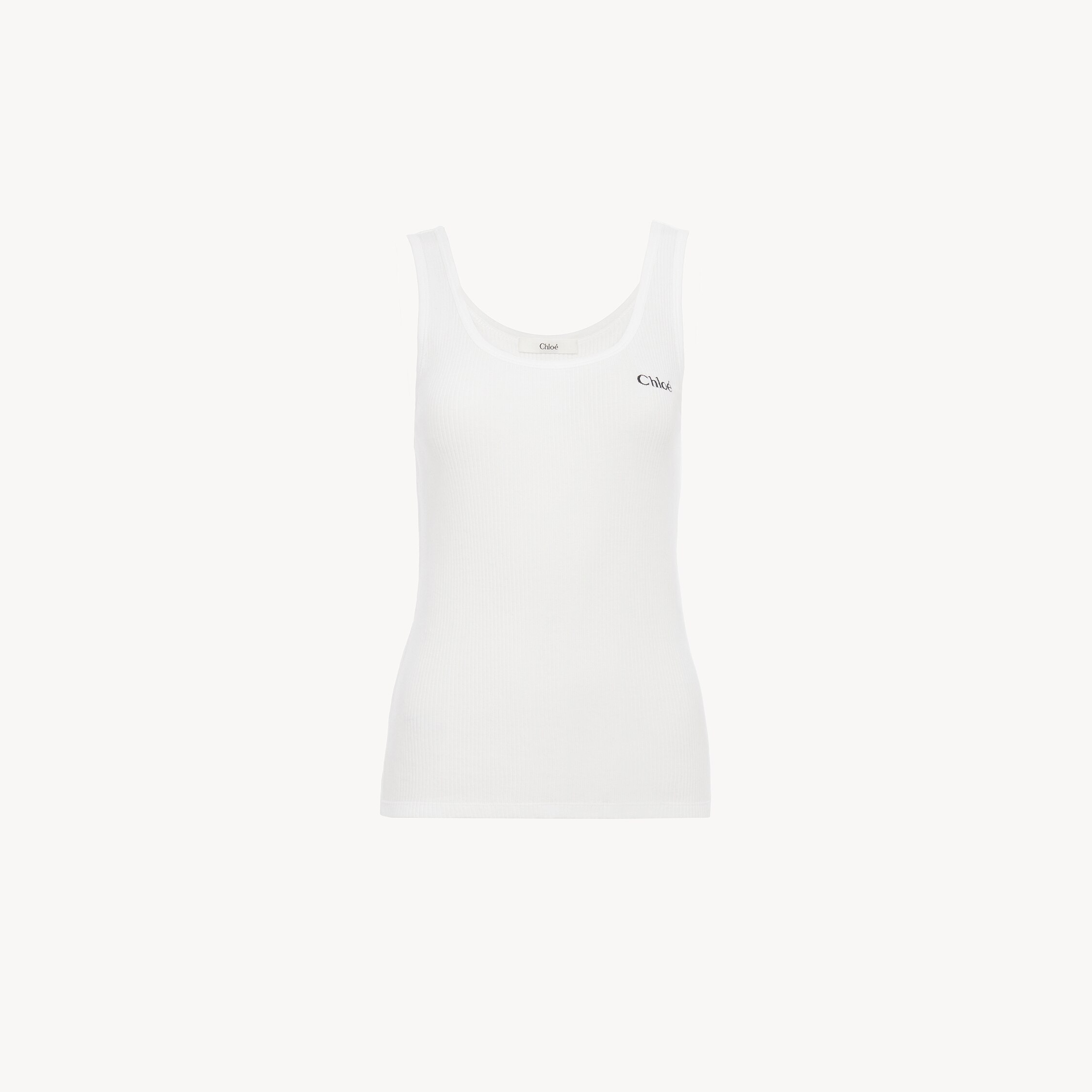 Chloé Logo Ribbed Cotton Jersey Tank Top In White