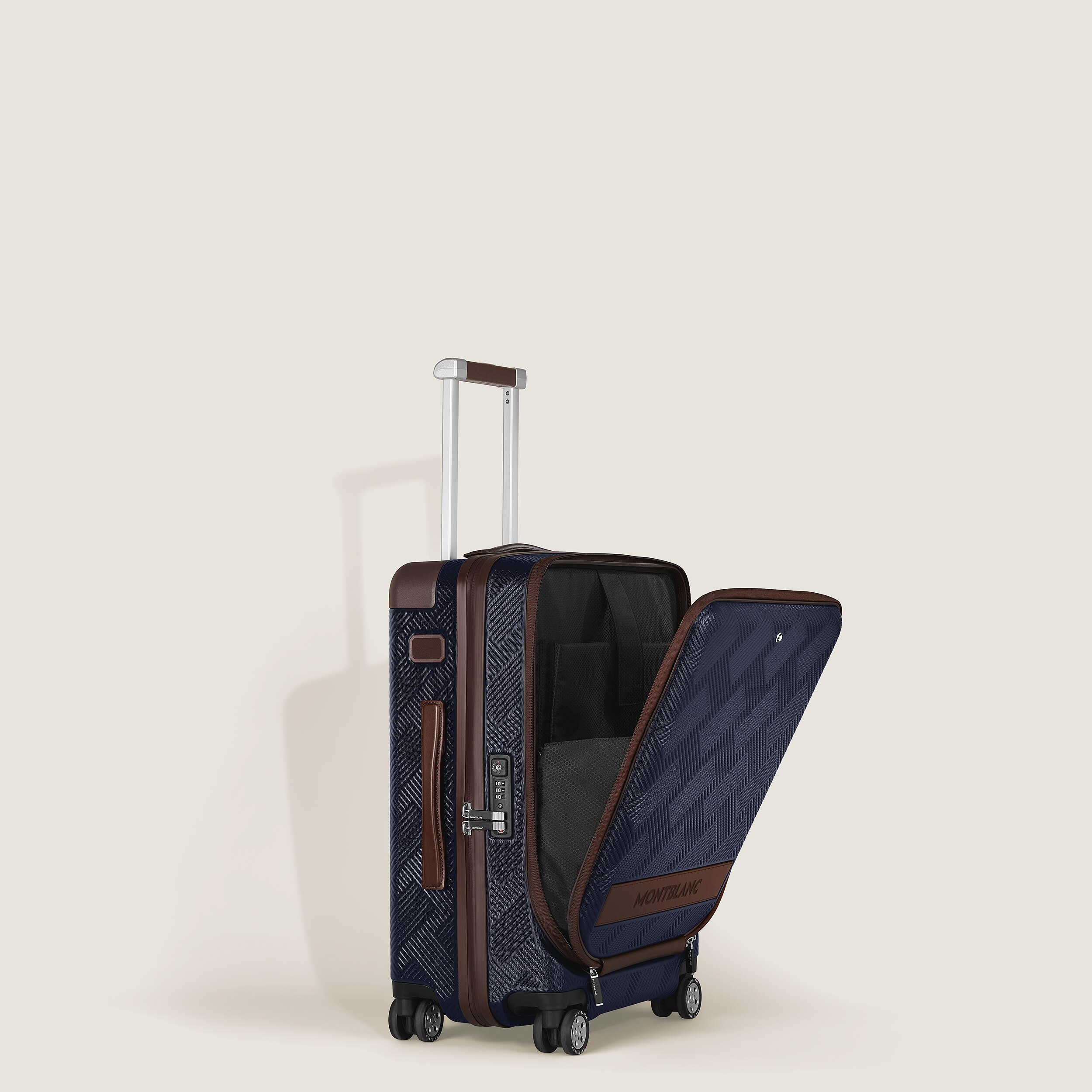  Montblanc - #my4810 Kabinenkoffer Mit Vordertasche - Marineblau - Polycarbonat Und Leder - Mb221708 - Handgepäck 