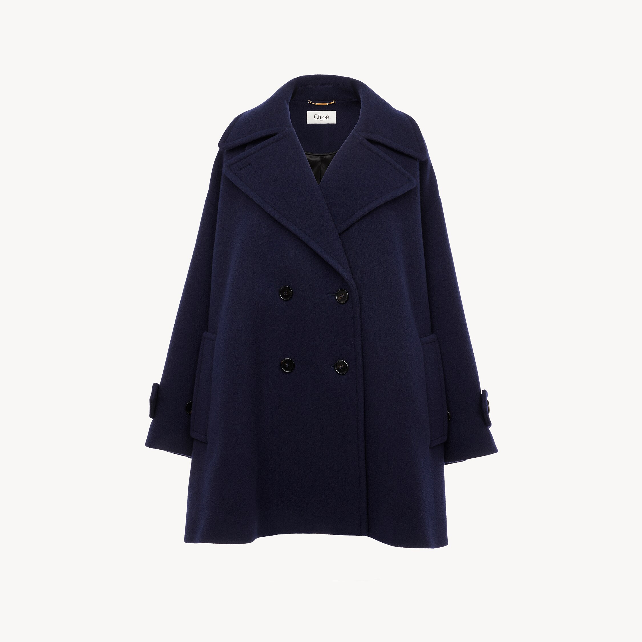 Chloé Oversized Double-breasted Coat In Wool In Blue