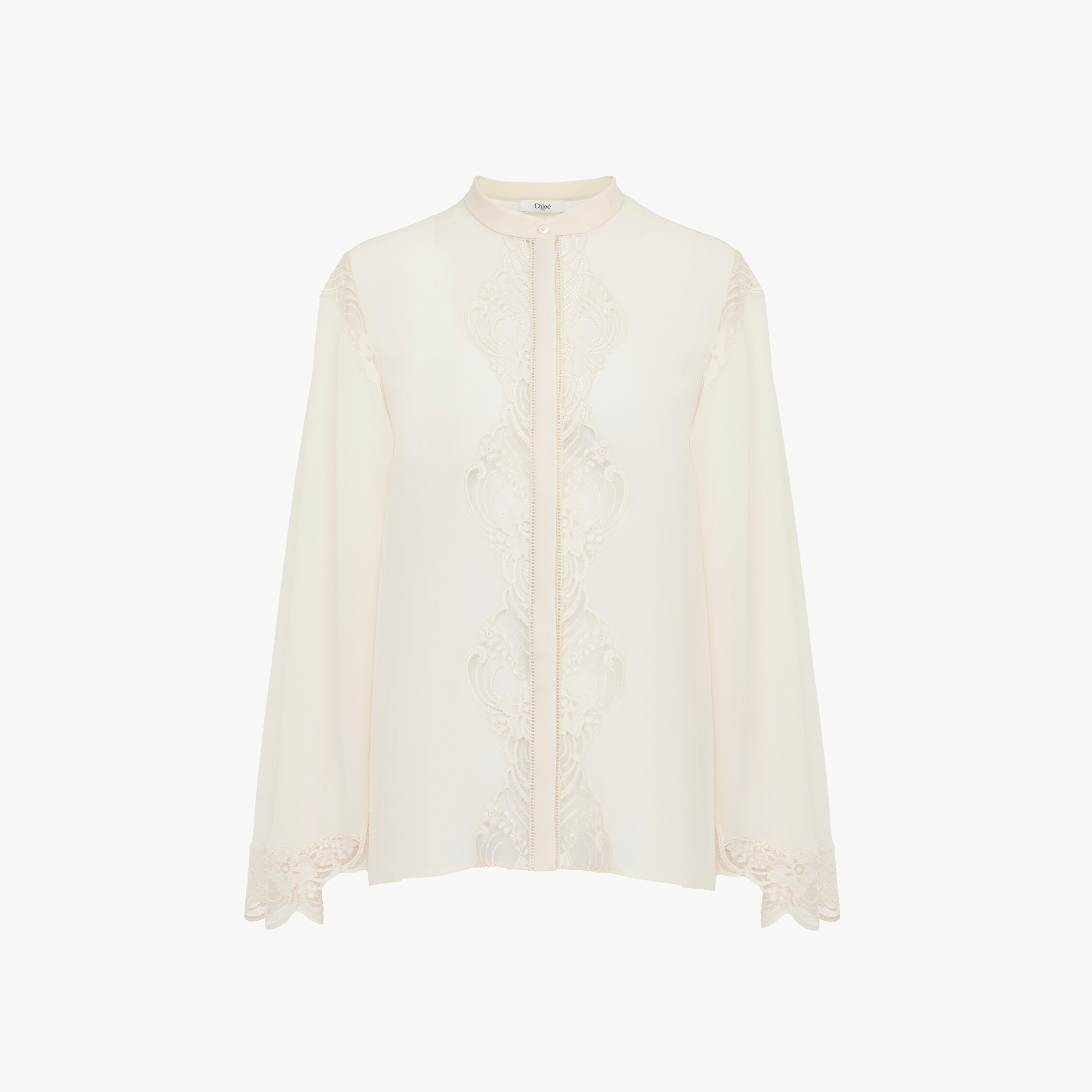 Chloé Fluid Blouse In Silk Georgette & Lace In White