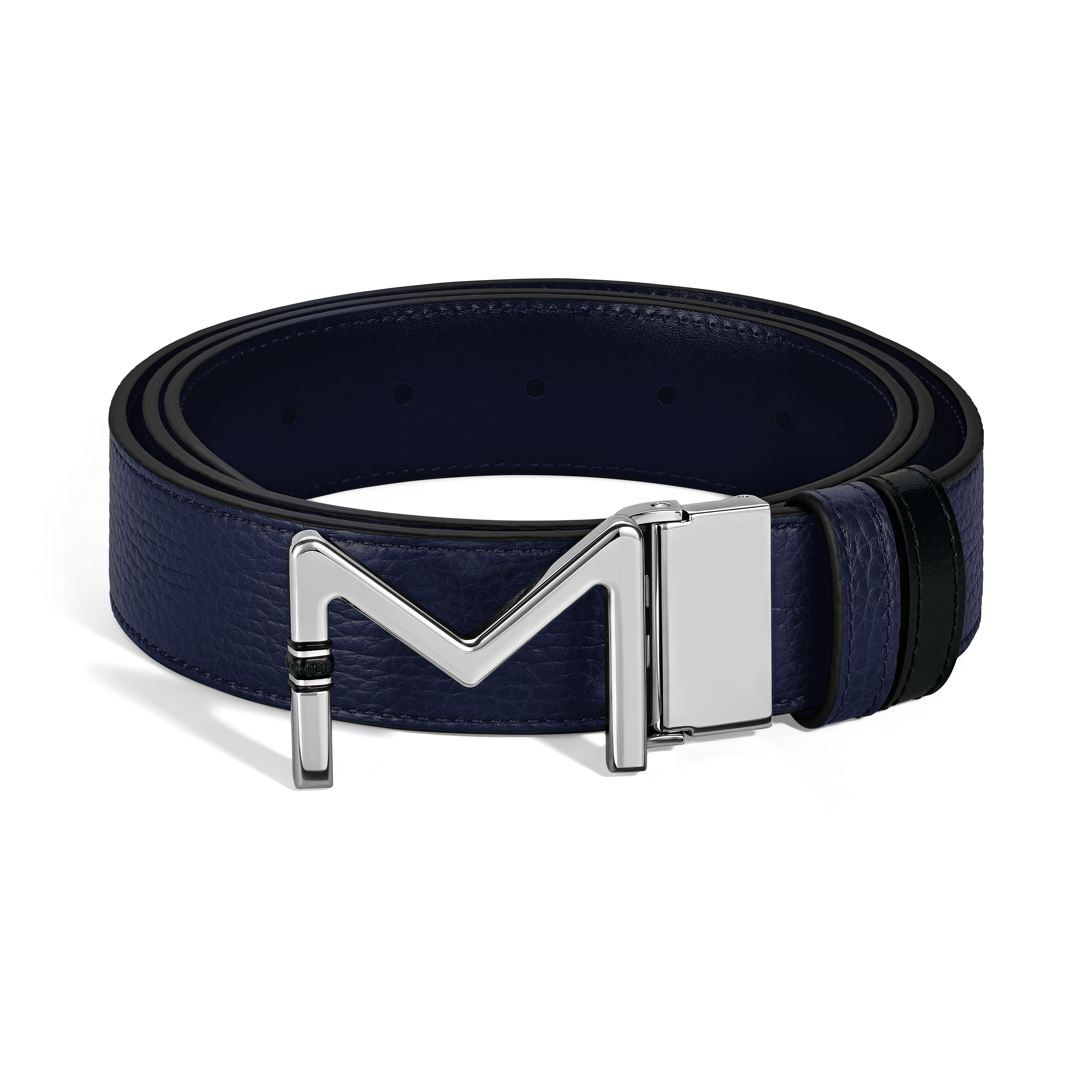  Montblanc - Wendbarer Gürtel Aus Leder In Midnight Blue/schwarz Mit Meisterstück Schließe, 35 Mm - Mb221094 - Gürtel 