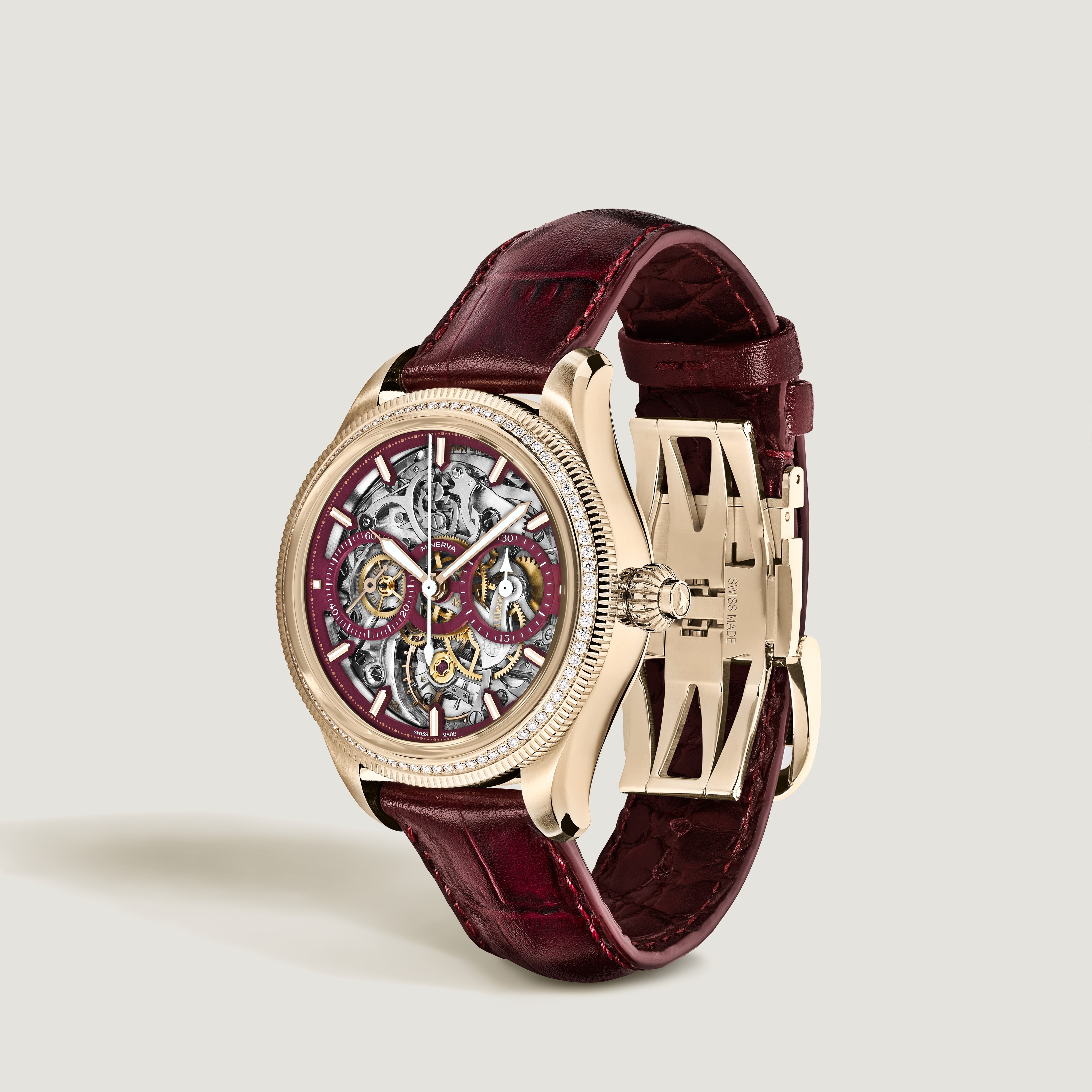  Montblanc - Minerva The Unveiled Secret Limited Edition - 18 Pièces - Couleur Vin - Or Rose (750/1000) - Mb136384 - Montre 