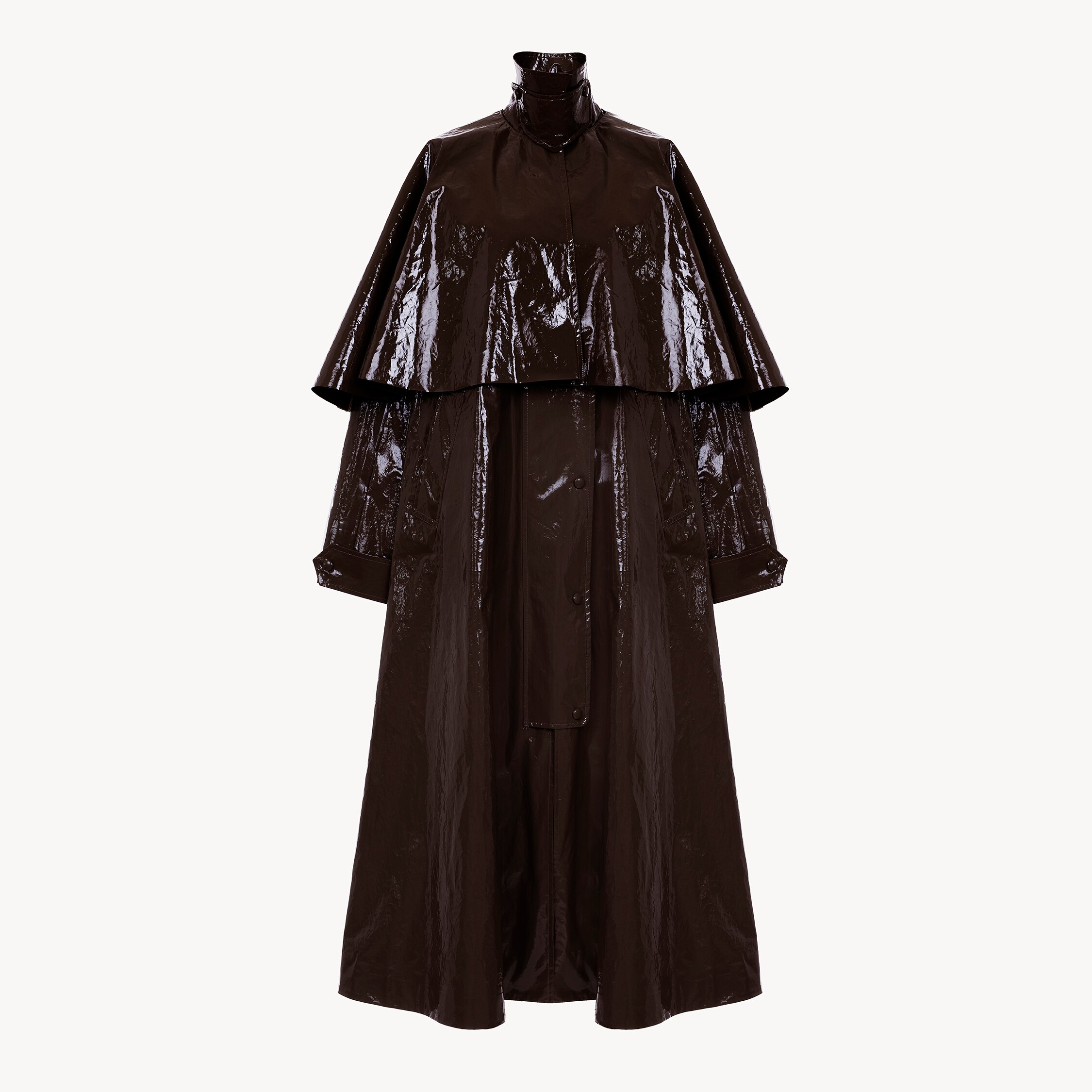 Chloé Oversized Long Parka In Shiny Cotton With Cape In Brown